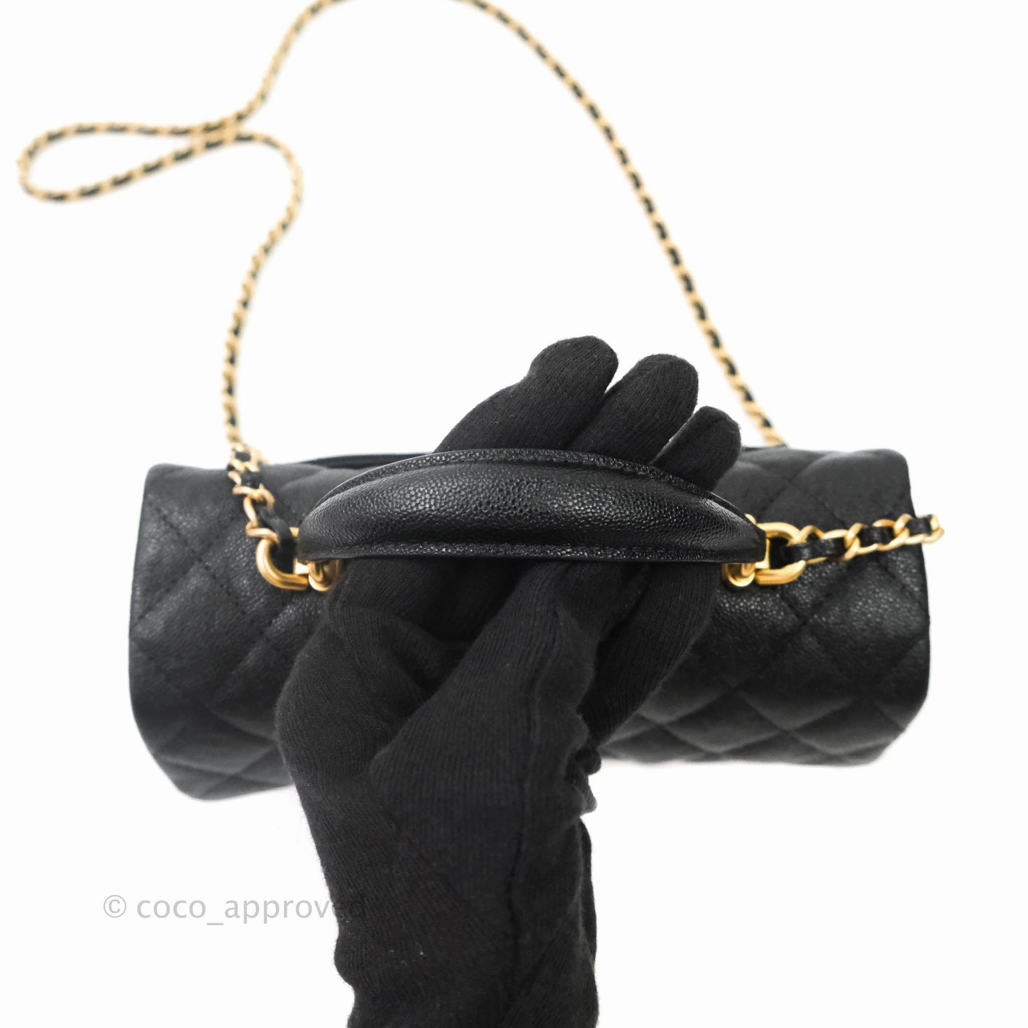 Chanel Top Handle Mini Rectangular Flap Bag Black Caviar Gold Hardware 21S