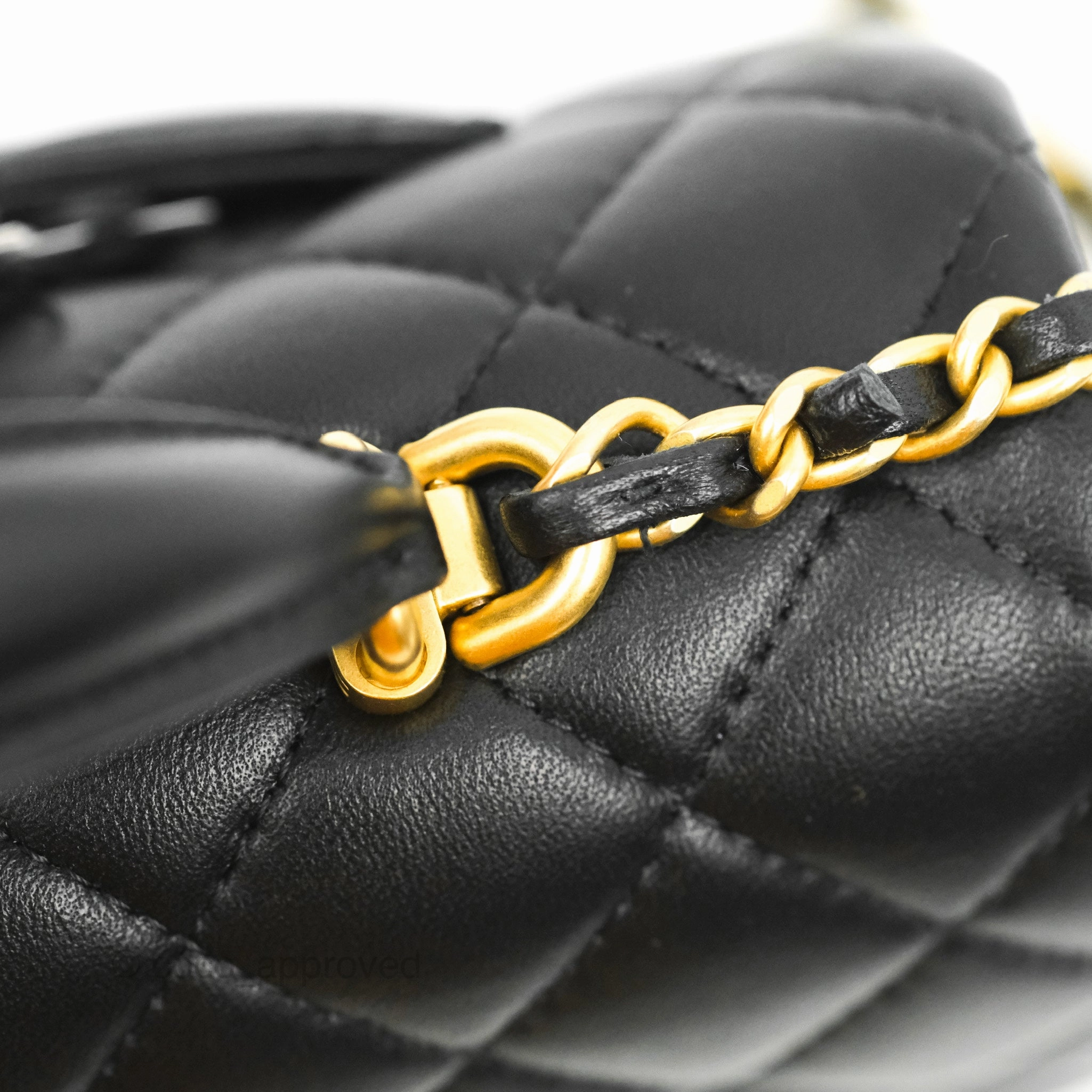Chanel Top Handle Mini Rectangular Flap Bag Black Lambskin Aged Gold Hardware 21A