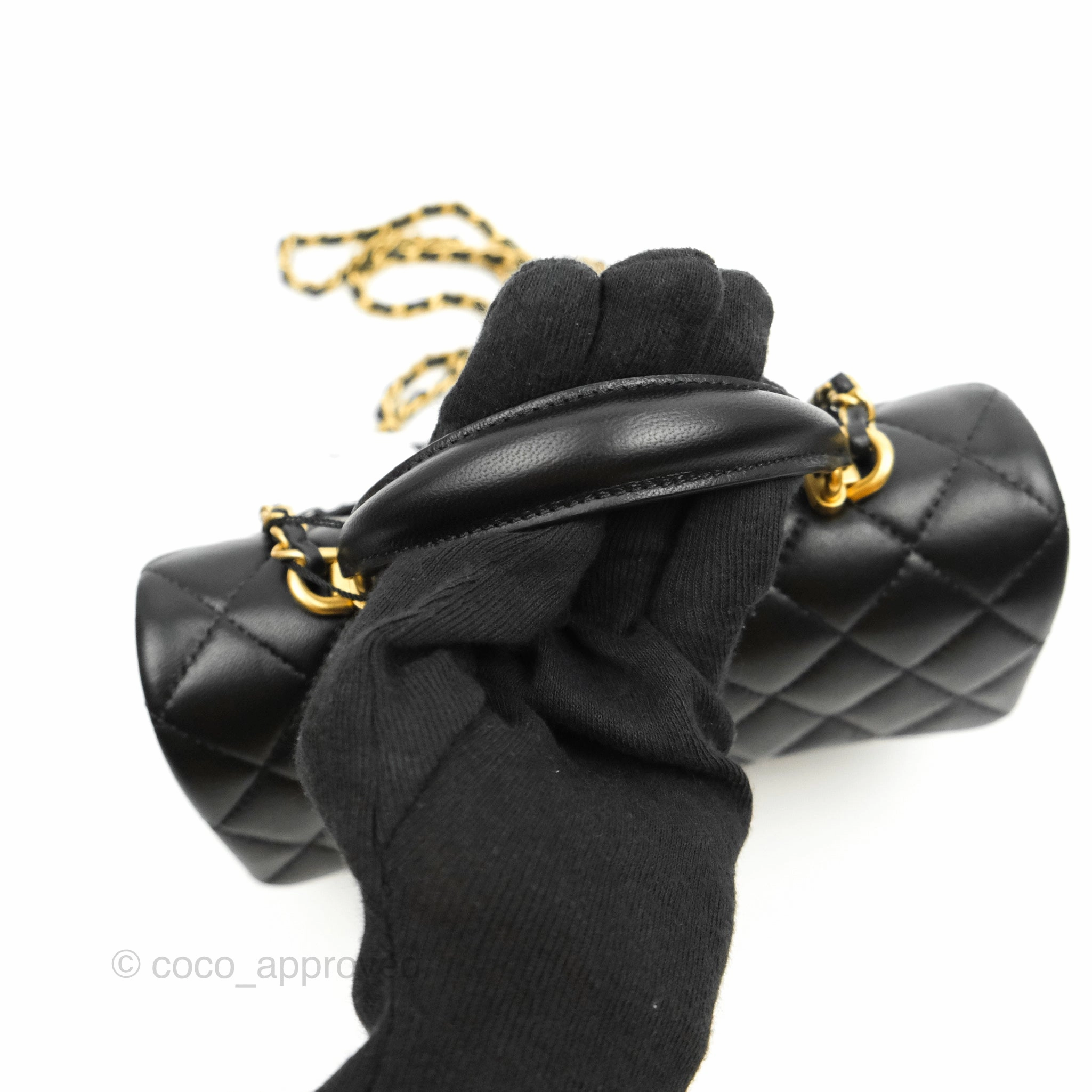 Chanel Top Handle Mini Rectangular Flap Bag Black Lambskin Aged Gold Hardware 21A