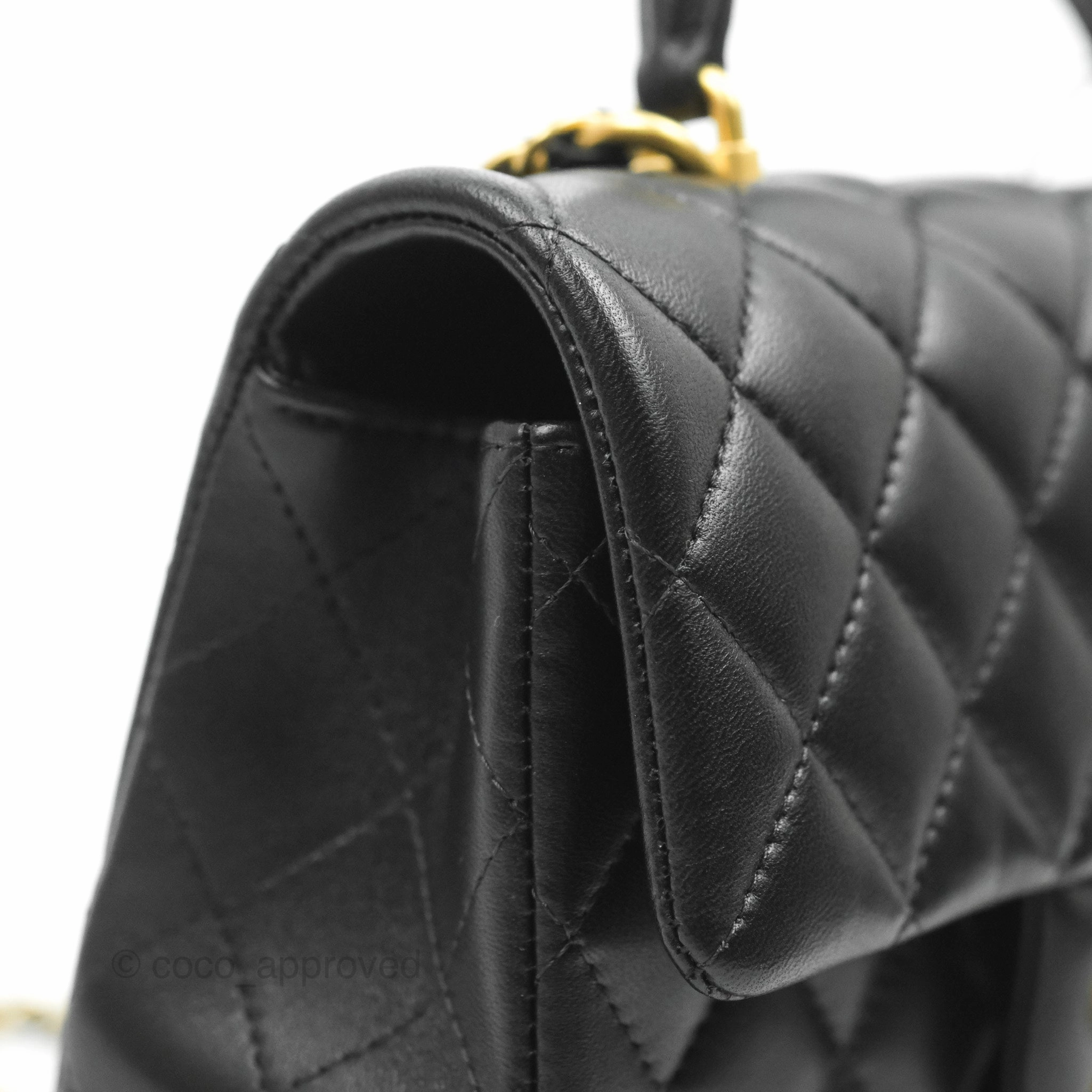 Chanel Top Handle Mini Rectangular Flap Bag Black Lambskin Aged Gold Hardware 21A