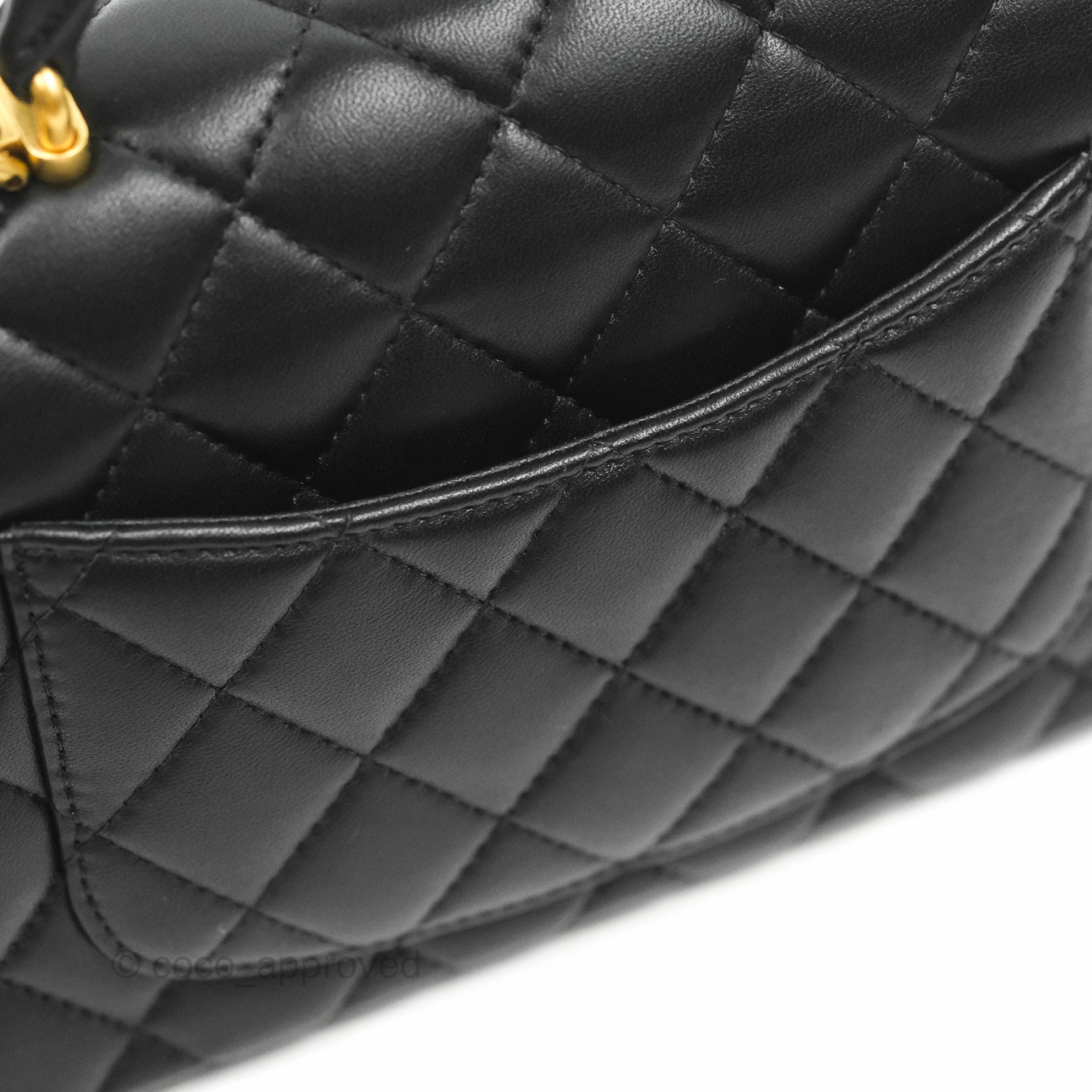 Chanel Top Handle Mini Rectangular Flap Bag Black Lambskin Aged Gold Hardware 21A