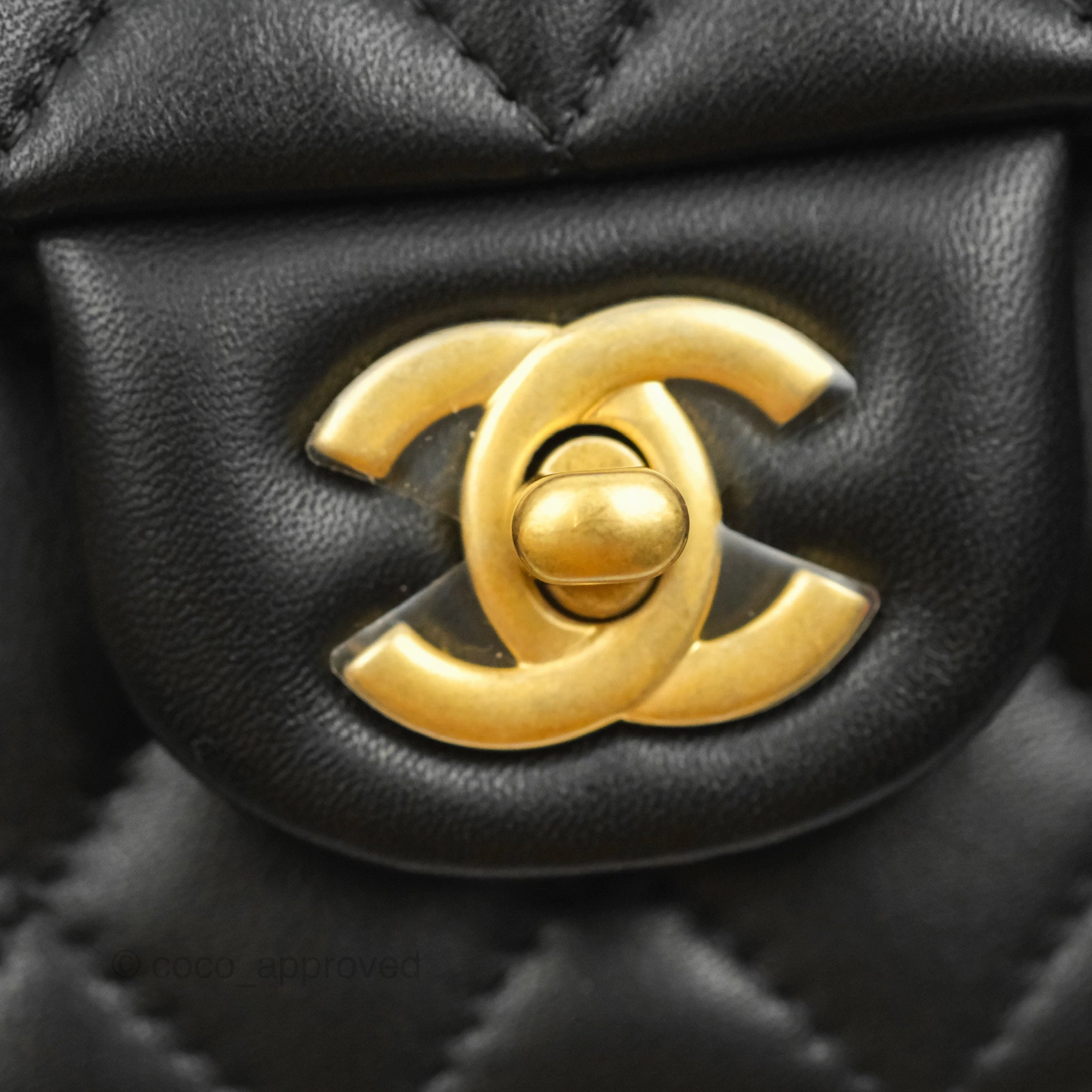 Chanel Top Handle Mini Rectangular Flap Bag Black Lambskin Aged Gold Hardware 21A