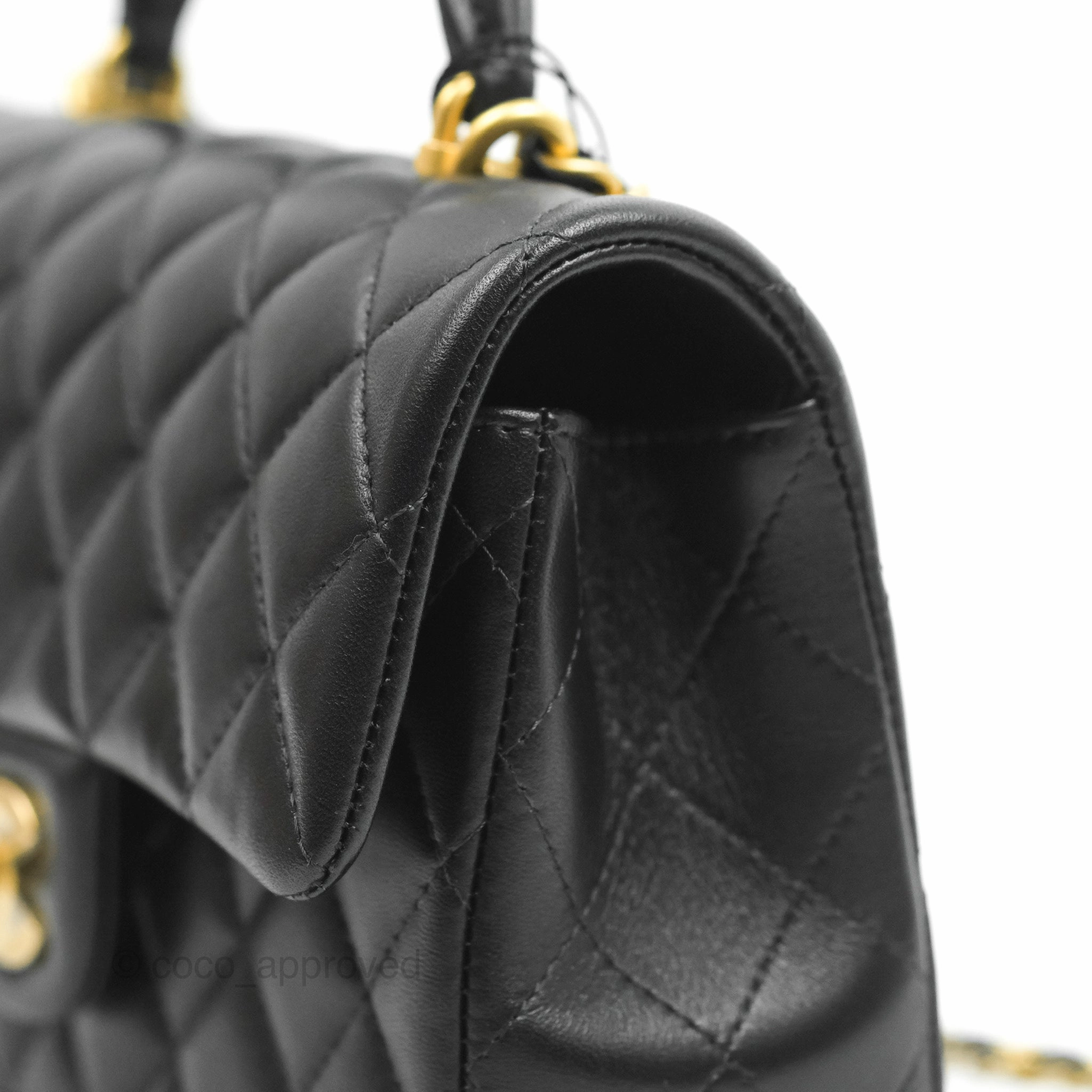Chanel Top Handle Mini Rectangular Flap Bag Black Lambskin Aged Gold Hardware 21A