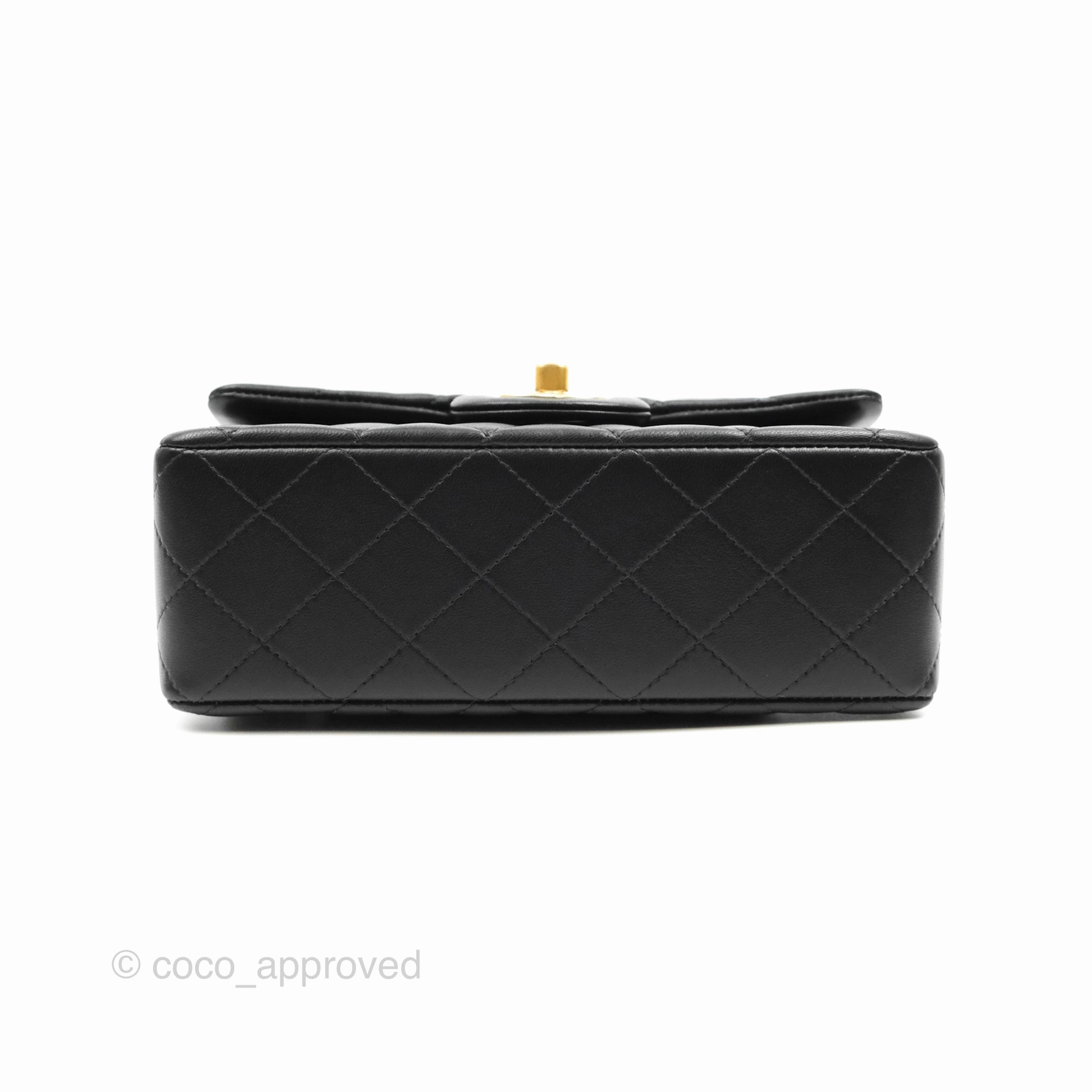 Chanel Top Handle Mini Rectangular Flap Bag Black Lambskin Aged Gold Hardware 21A