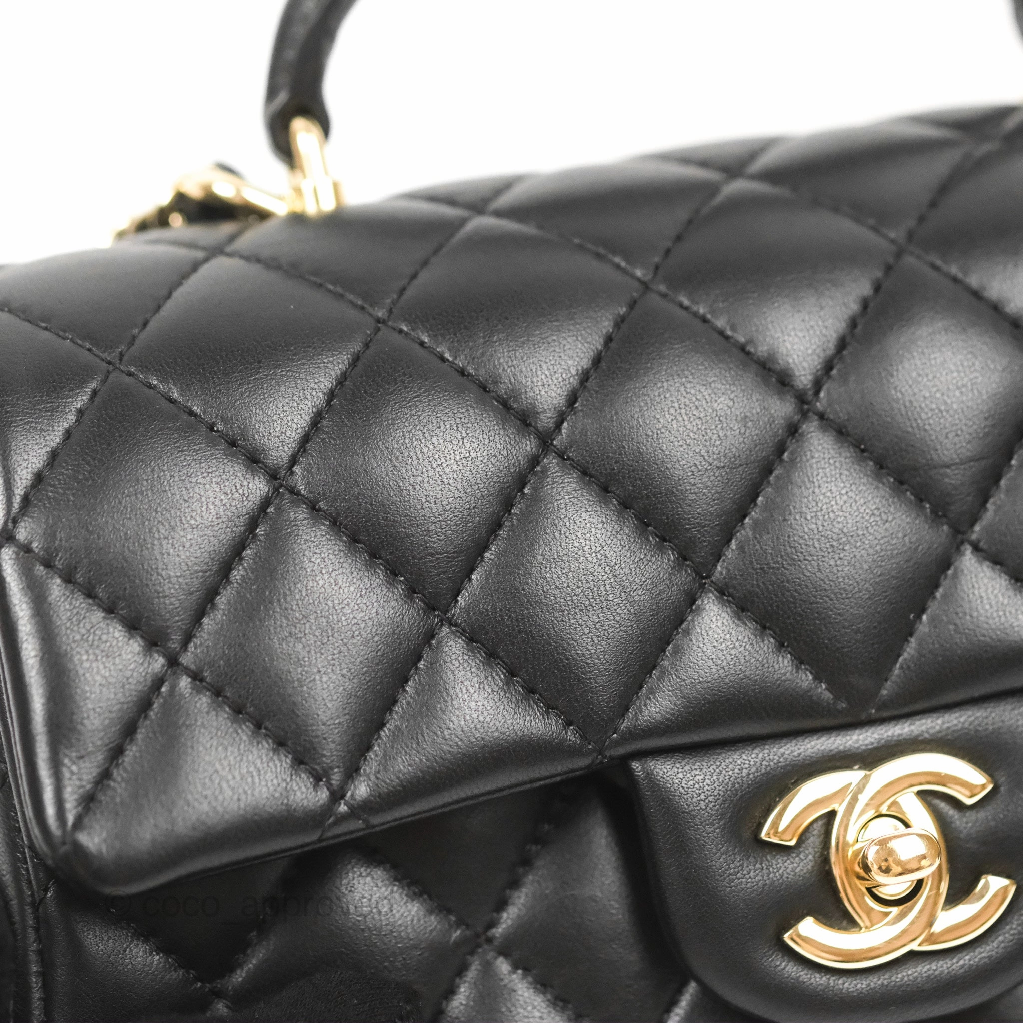 Chanel Top Handle Mini Rectangular Flap Bag Black Lambskin Gold Hardware
