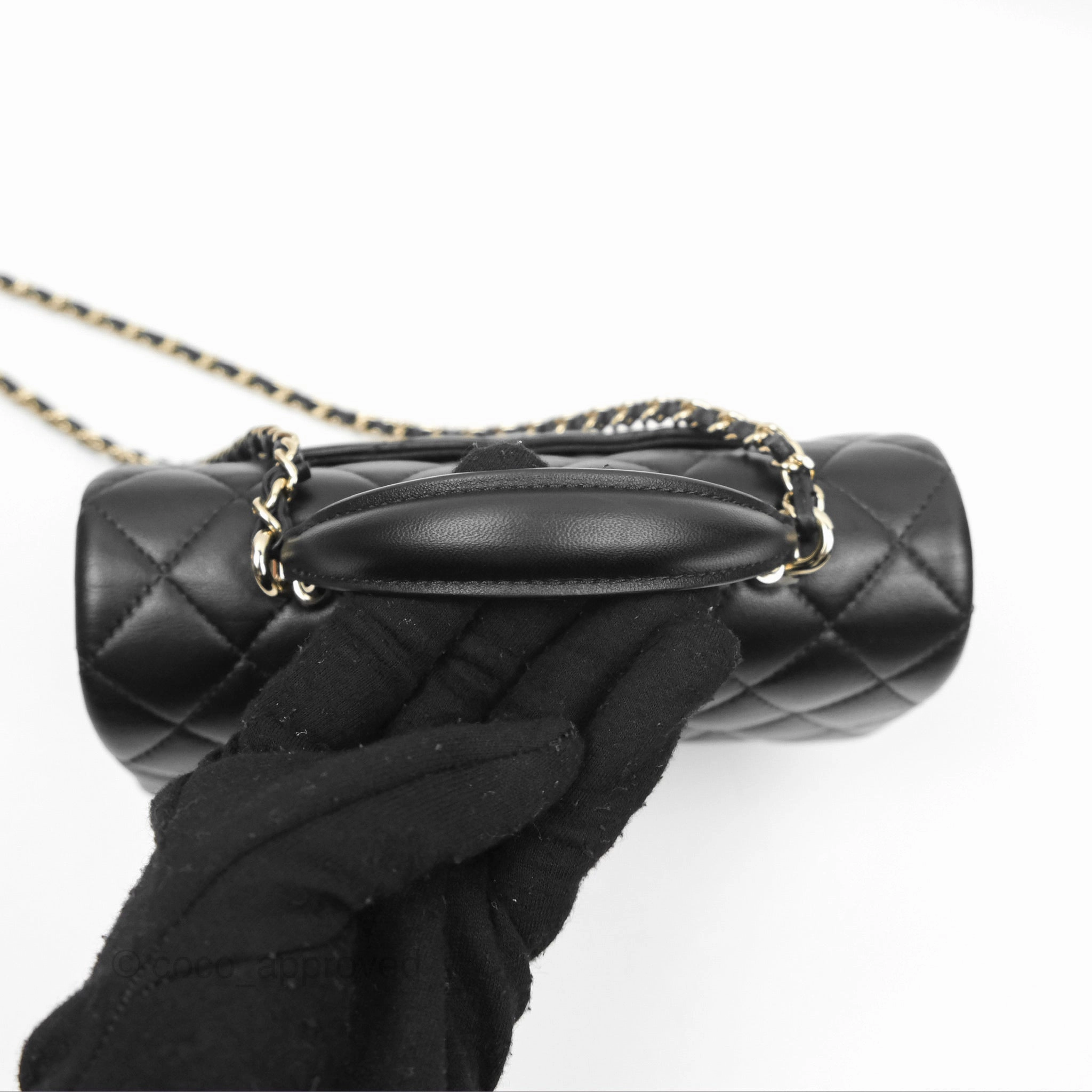 Chanel Top Handle Mini Rectangular Flap Bag Black Lambskin Gold Hardware