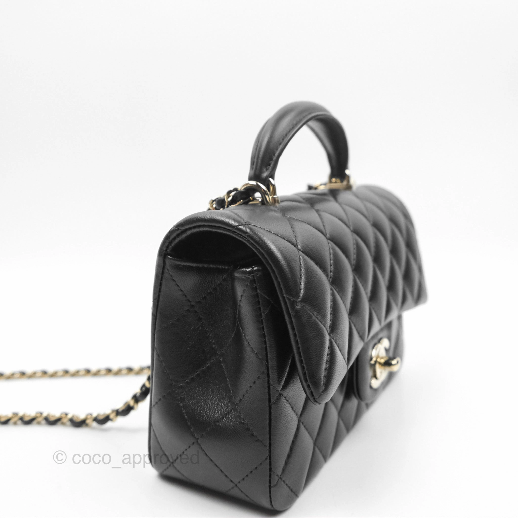 Chanel Top Handle Mini Rectangular Flap Bag Black Lambskin Gold Hardware