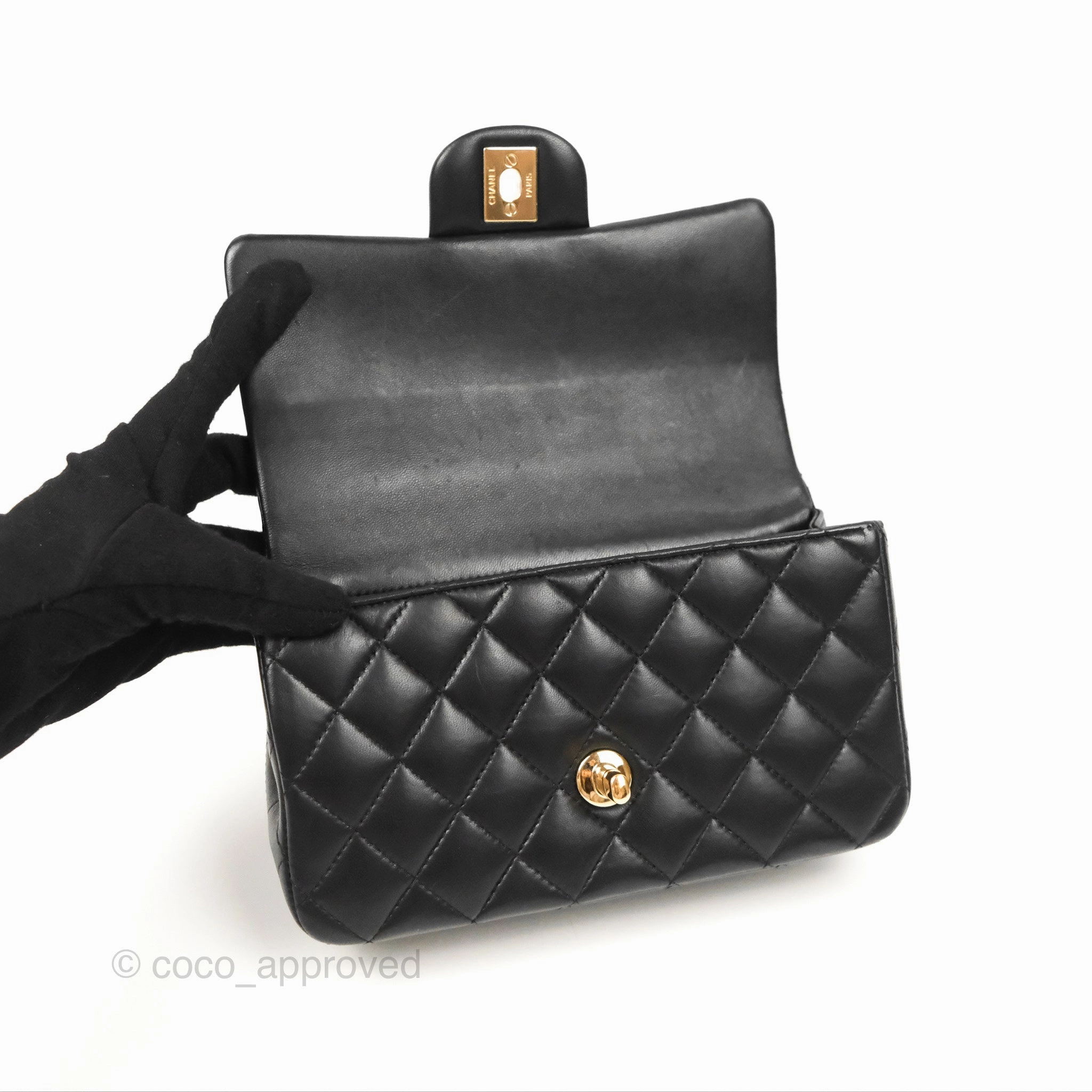 Chanel Top Handle Mini Rectangular Flap Bag Black Lambskin Gold Hardware