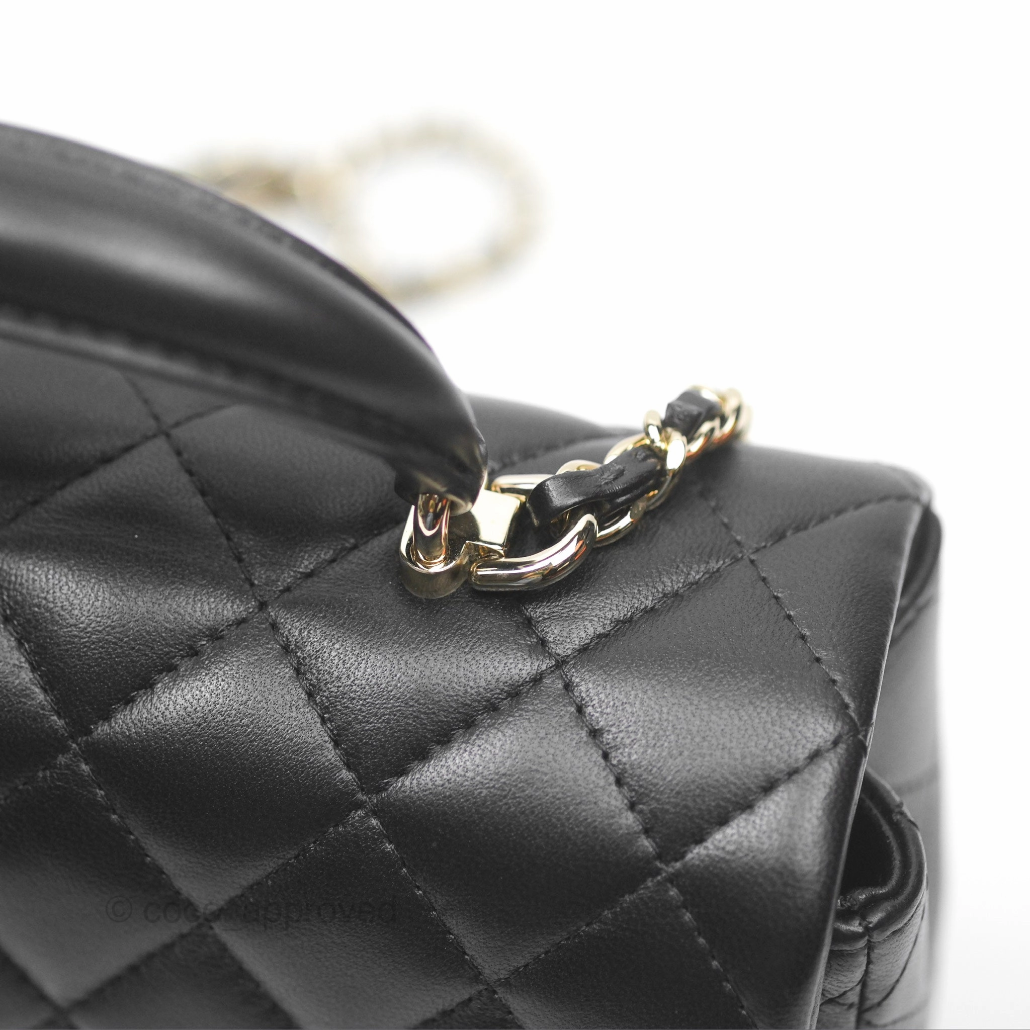 Chanel Top Handle Mini Rectangular Flap Bag Black Lambskin Gold Hardware