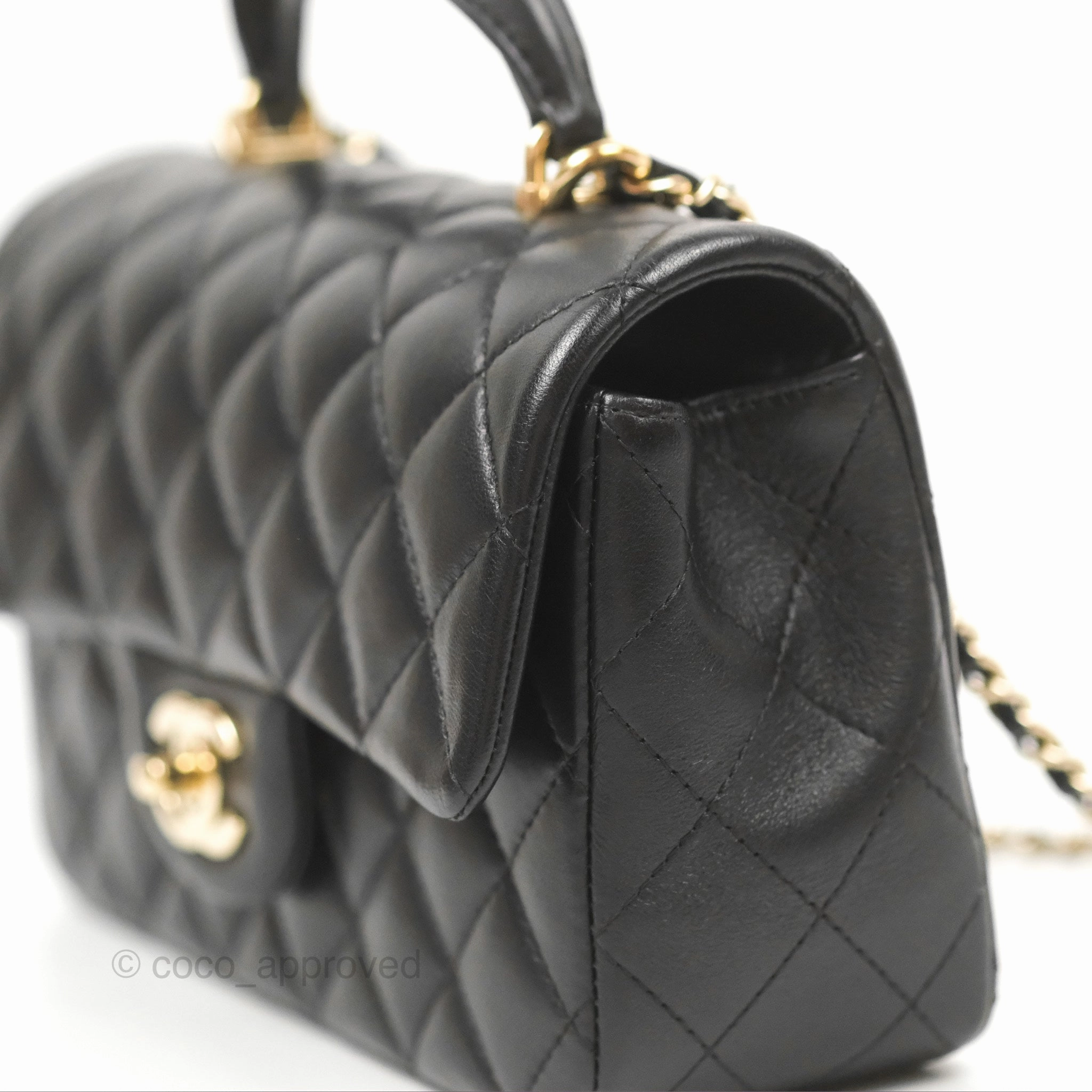 Chanel Top Handle Mini Rectangular Flap Bag Black Lambskin Gold Hardware