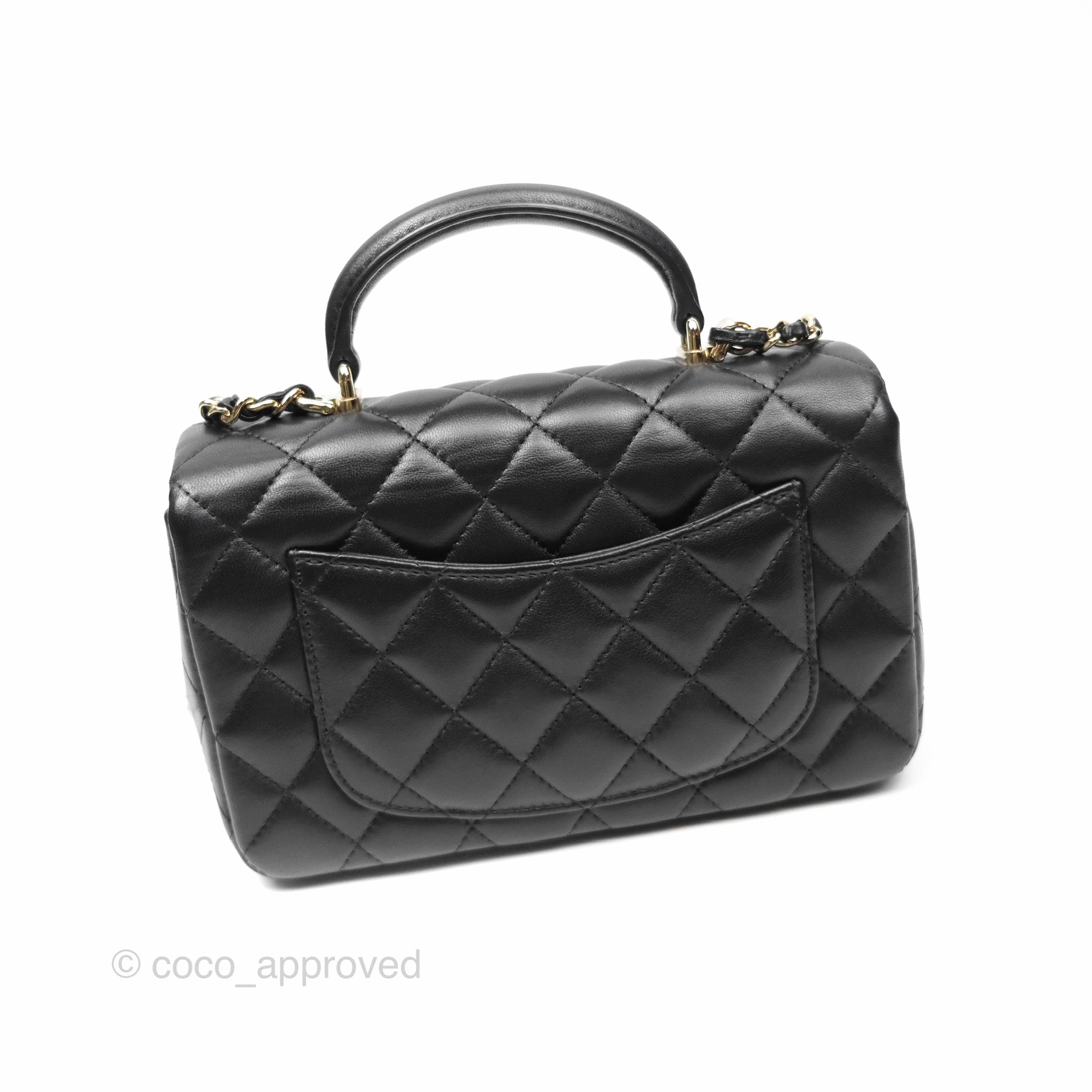 Chanel Top Handle Mini Rectangular Flap Bag Black Lambskin Gold Hardware