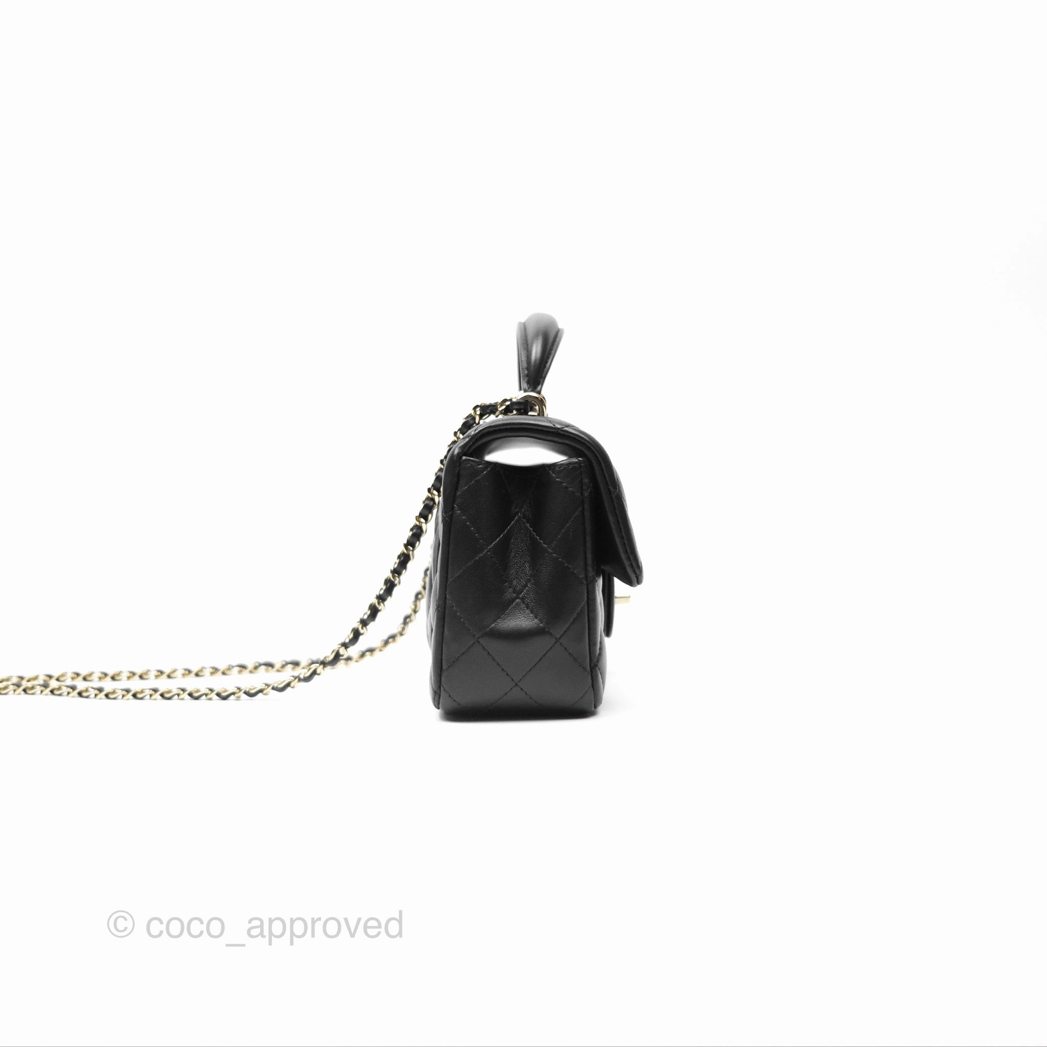 Chanel Top Handle Mini Rectangular Flap Bag Black Lambskin Gold Hardware