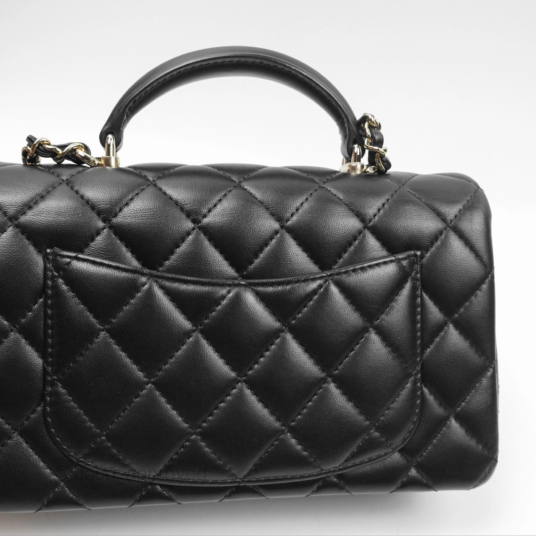 Chanel Top Handle Mini Rectangular Flap Bag Black Lambskin Gold Hardware