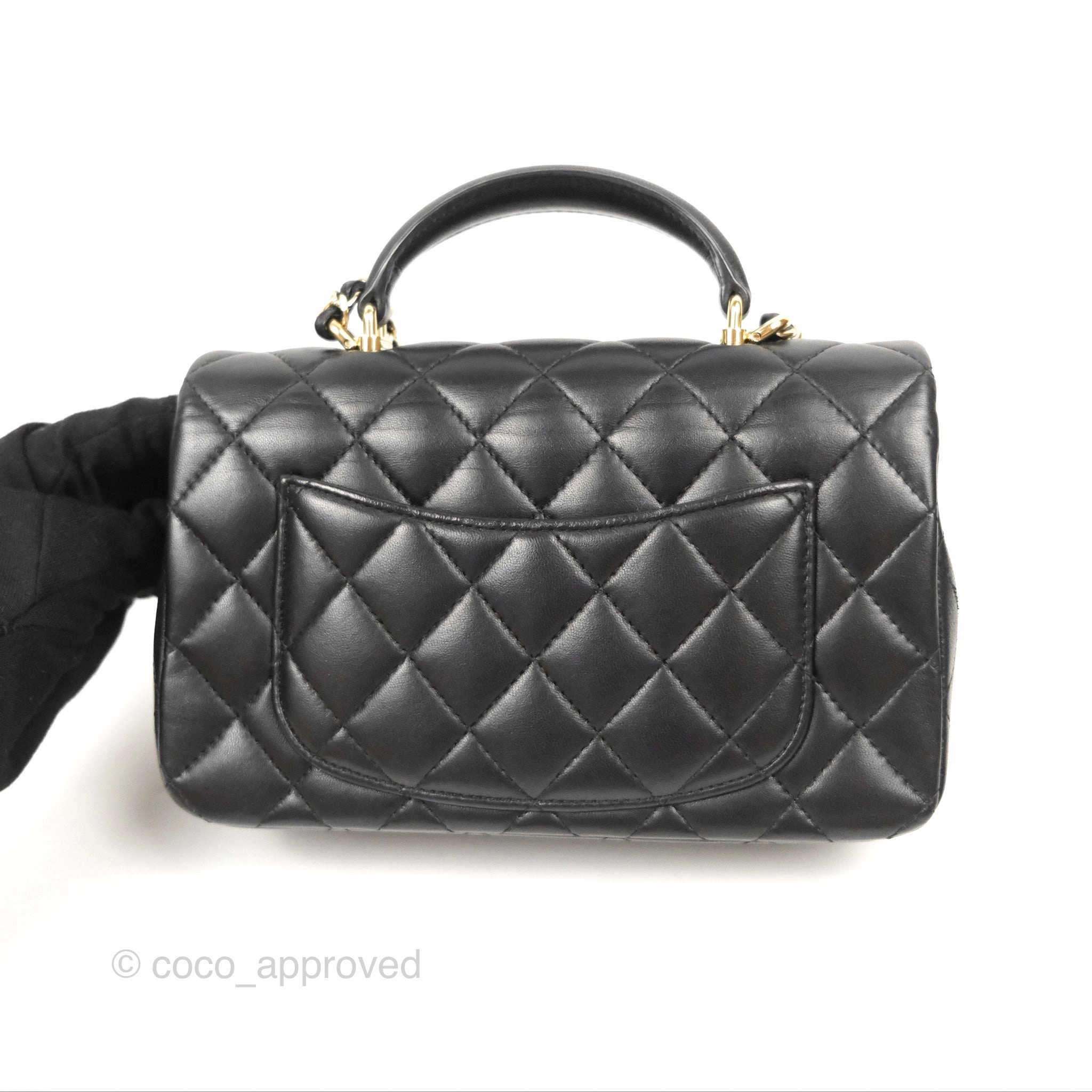 Chanel Top Handle Mini Rectangular Flap Bag Black Lambskin Gold Hardware