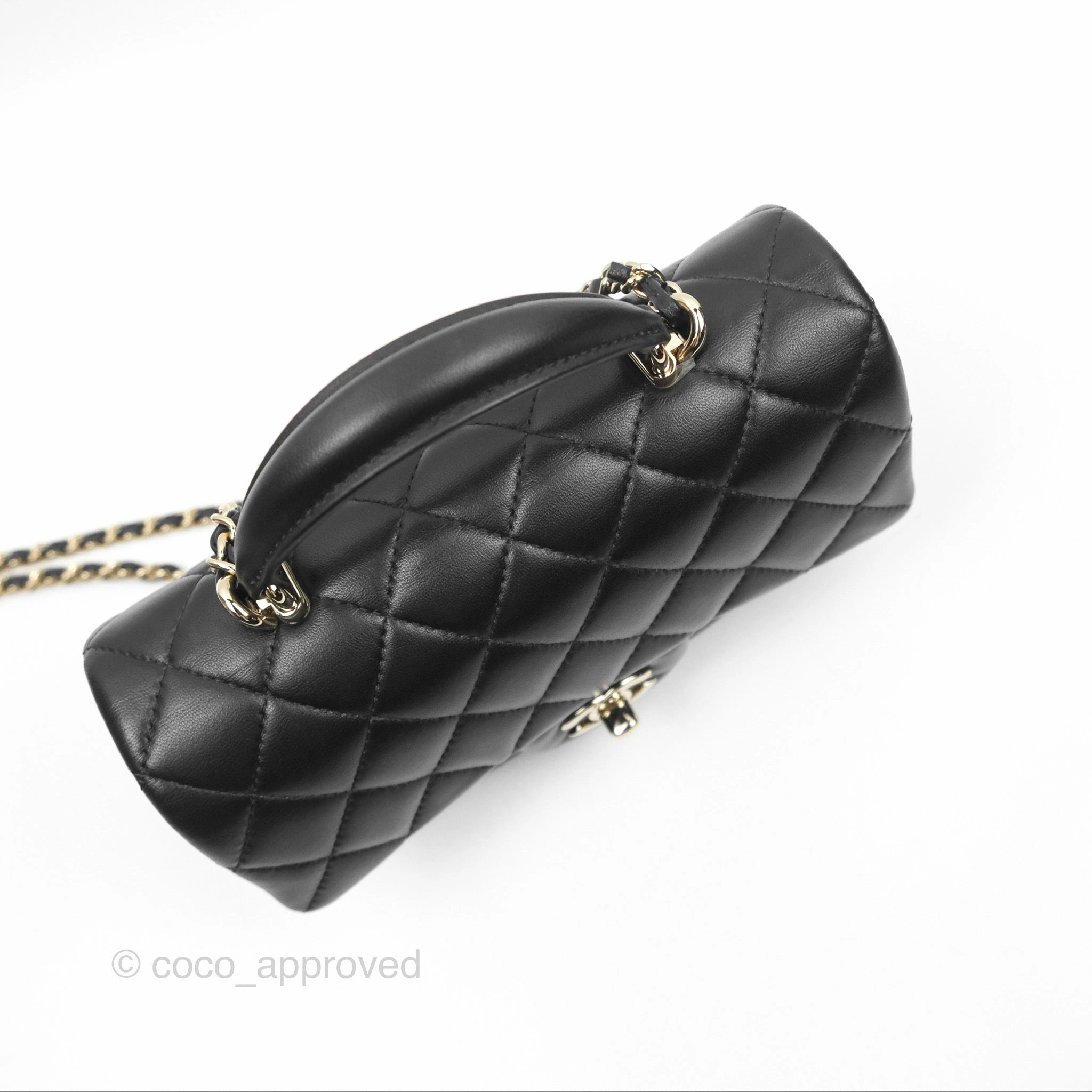 Chanel Top Handle Mini Rectangular Flap Bag Black Lambskin Gold Hardware