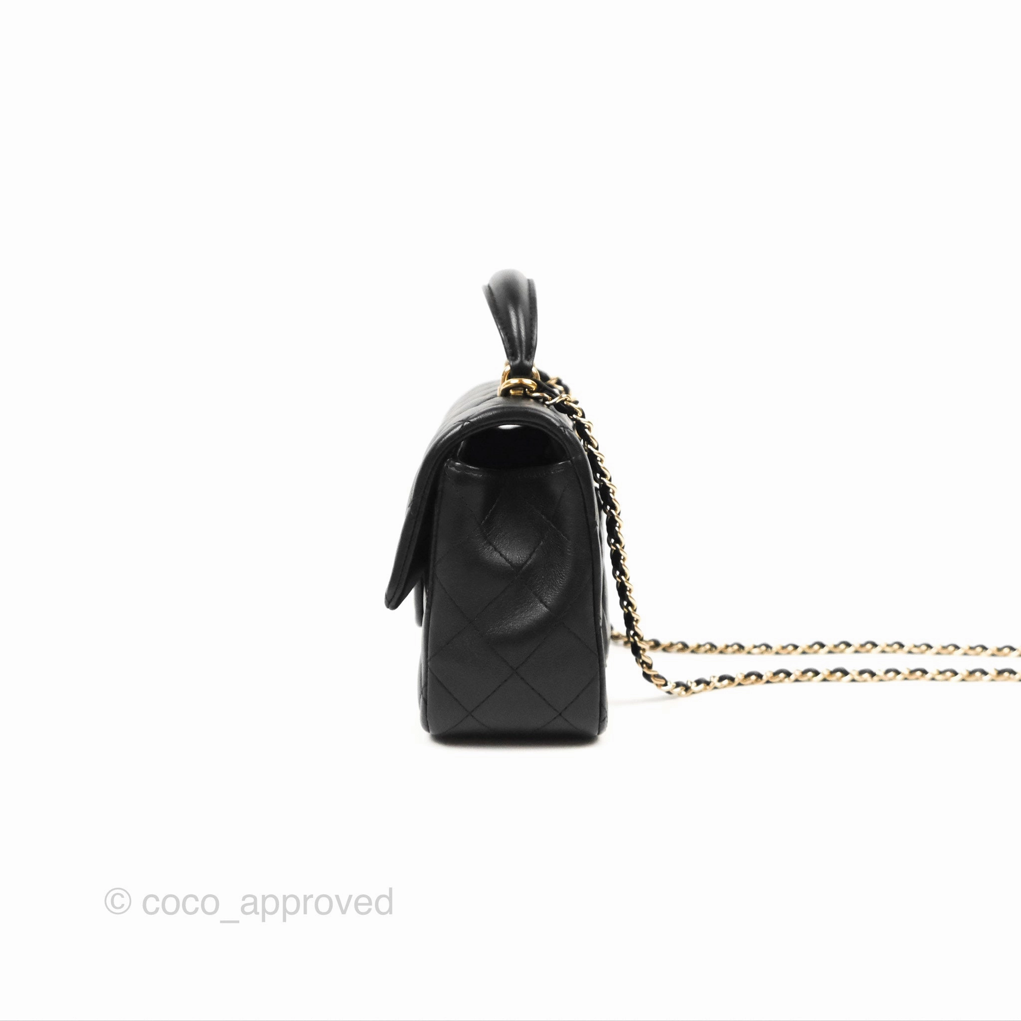 Chanel Top Handle Mini Rectangular Flap Bag Black Lambskin Gold Hardware
