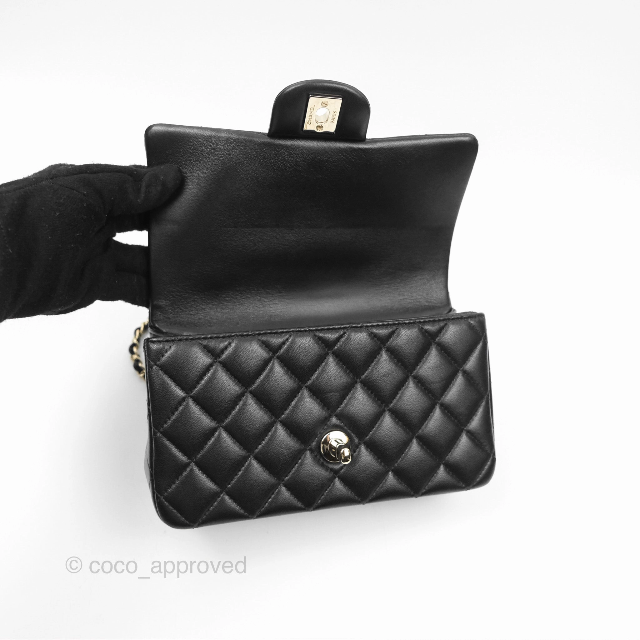 Chanel Top Handle Mini Rectangular Flap Bag Black Lambskin Gold Hardware