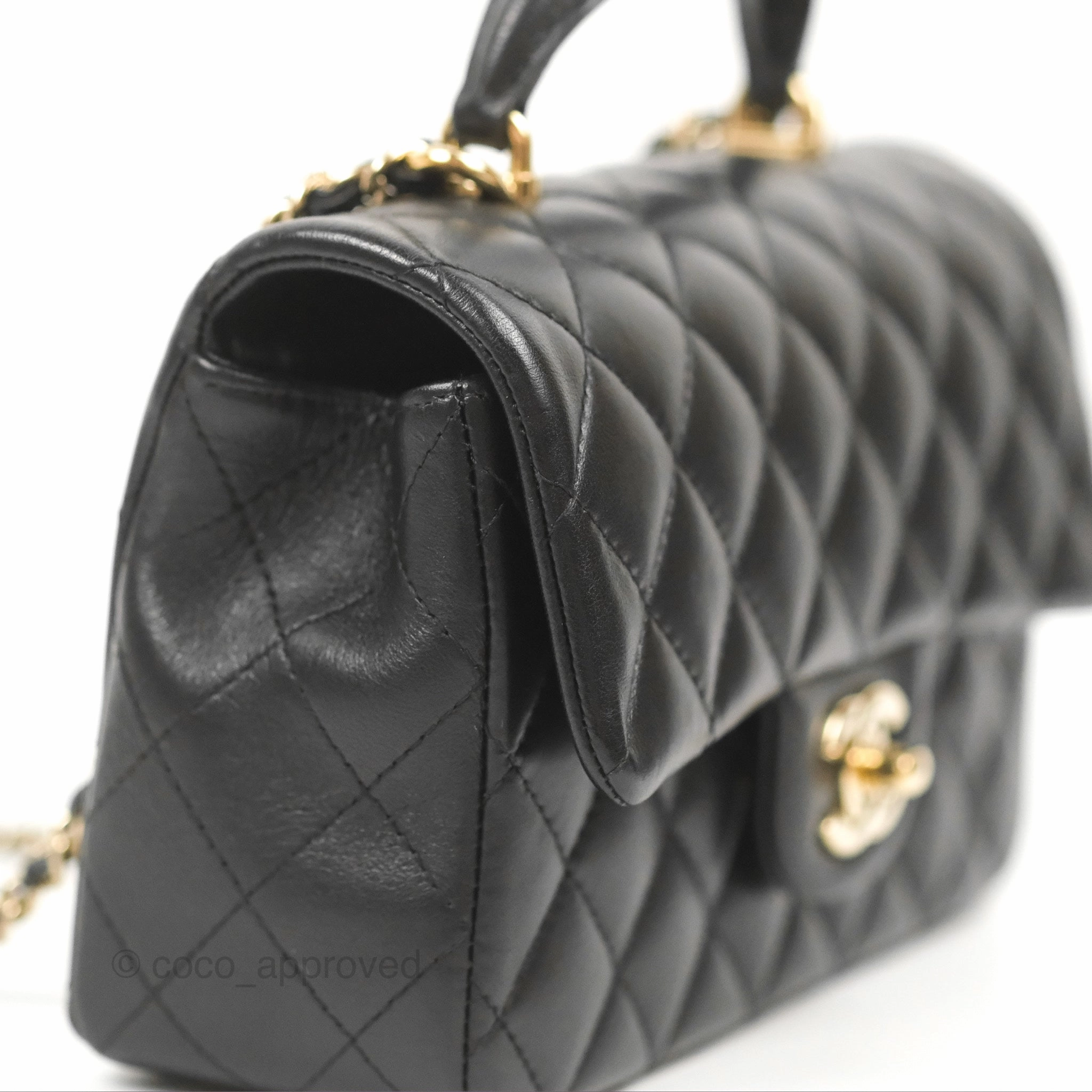 Chanel Top Handle Mini Rectangular Flap Bag Black Lambskin Gold Hardware
