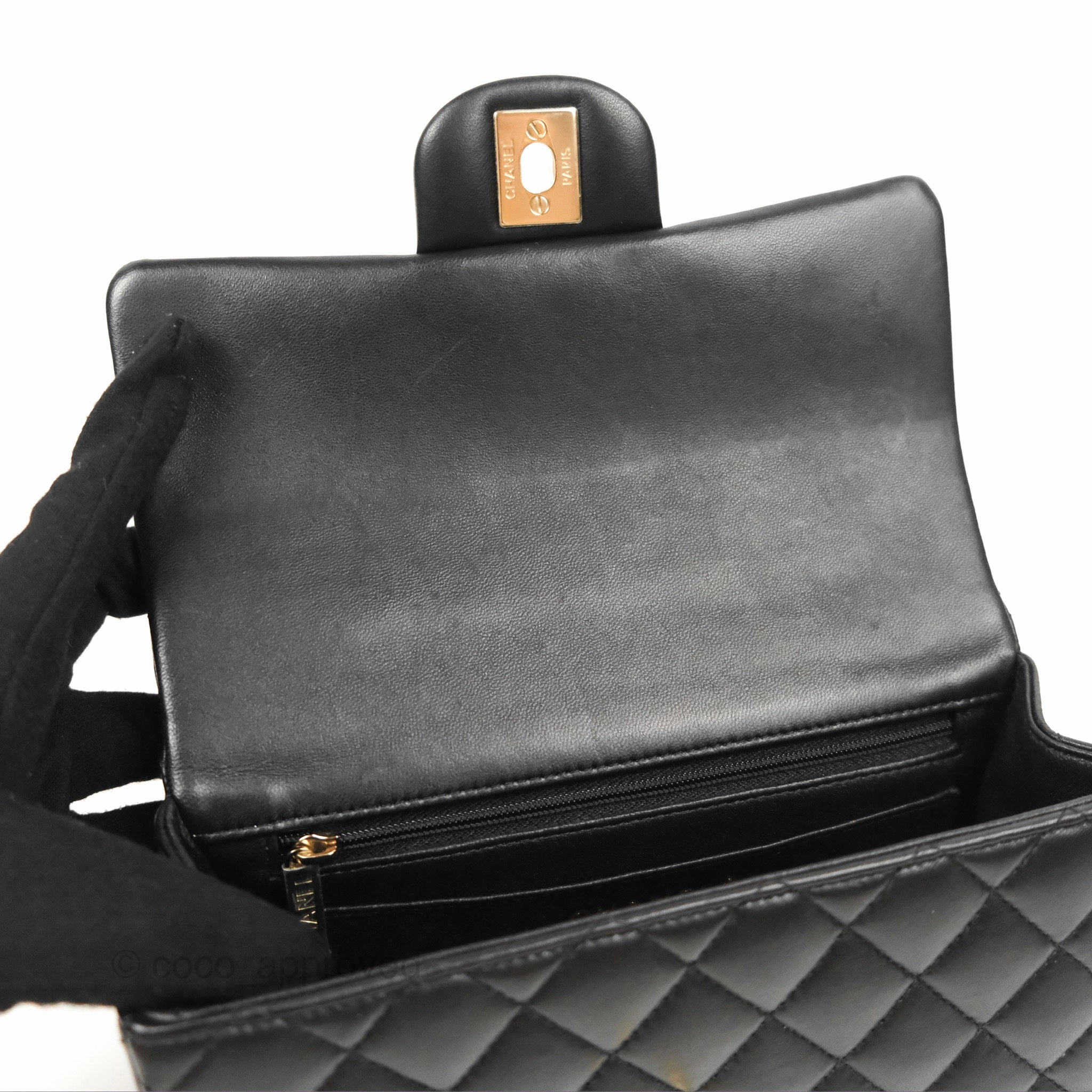 Chanel Top Handle Mini Rectangular Flap Bag Black Lambskin Gold Hardware