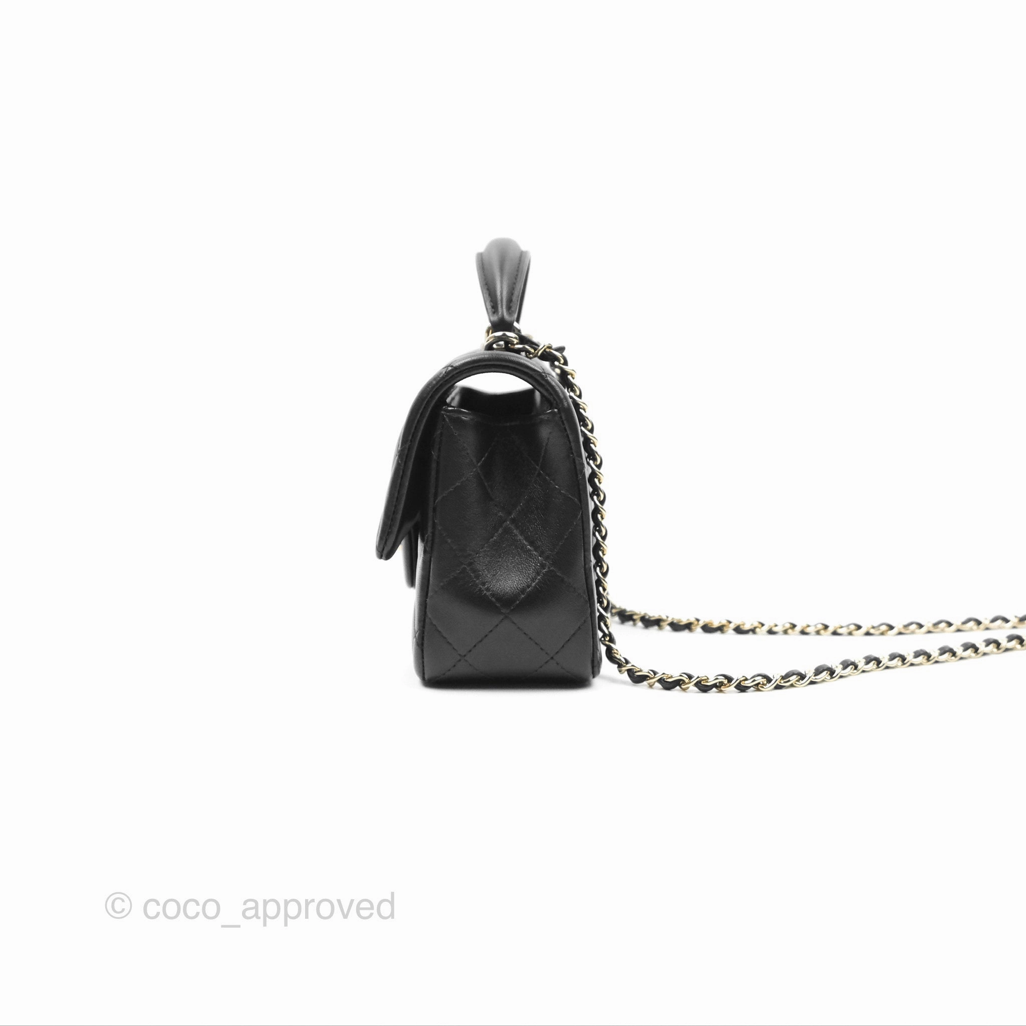 Chanel Top Handle Mini Rectangular Flap Bag Black Lambskin Gold Hardware