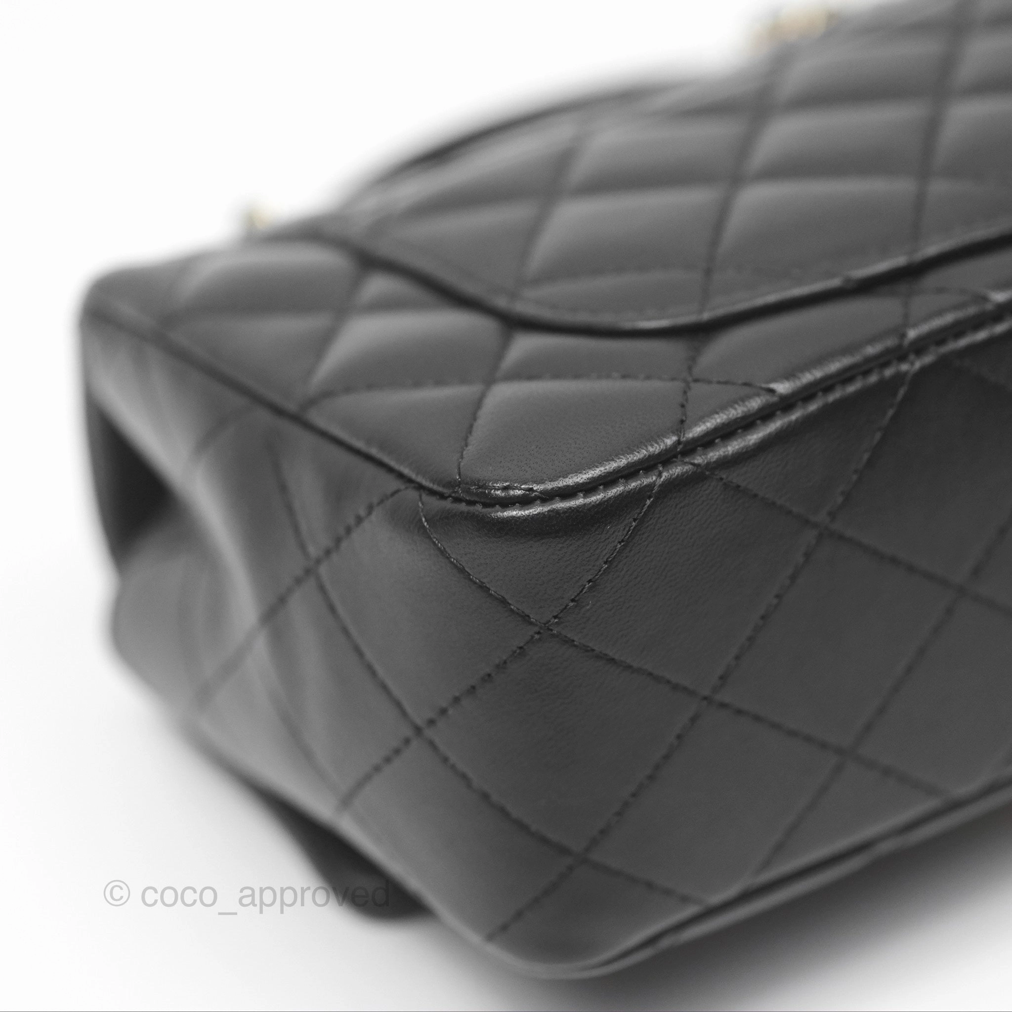 Chanel Top Handle Mini Rectangular Flap Bag Black Lambskin Gold Hardware