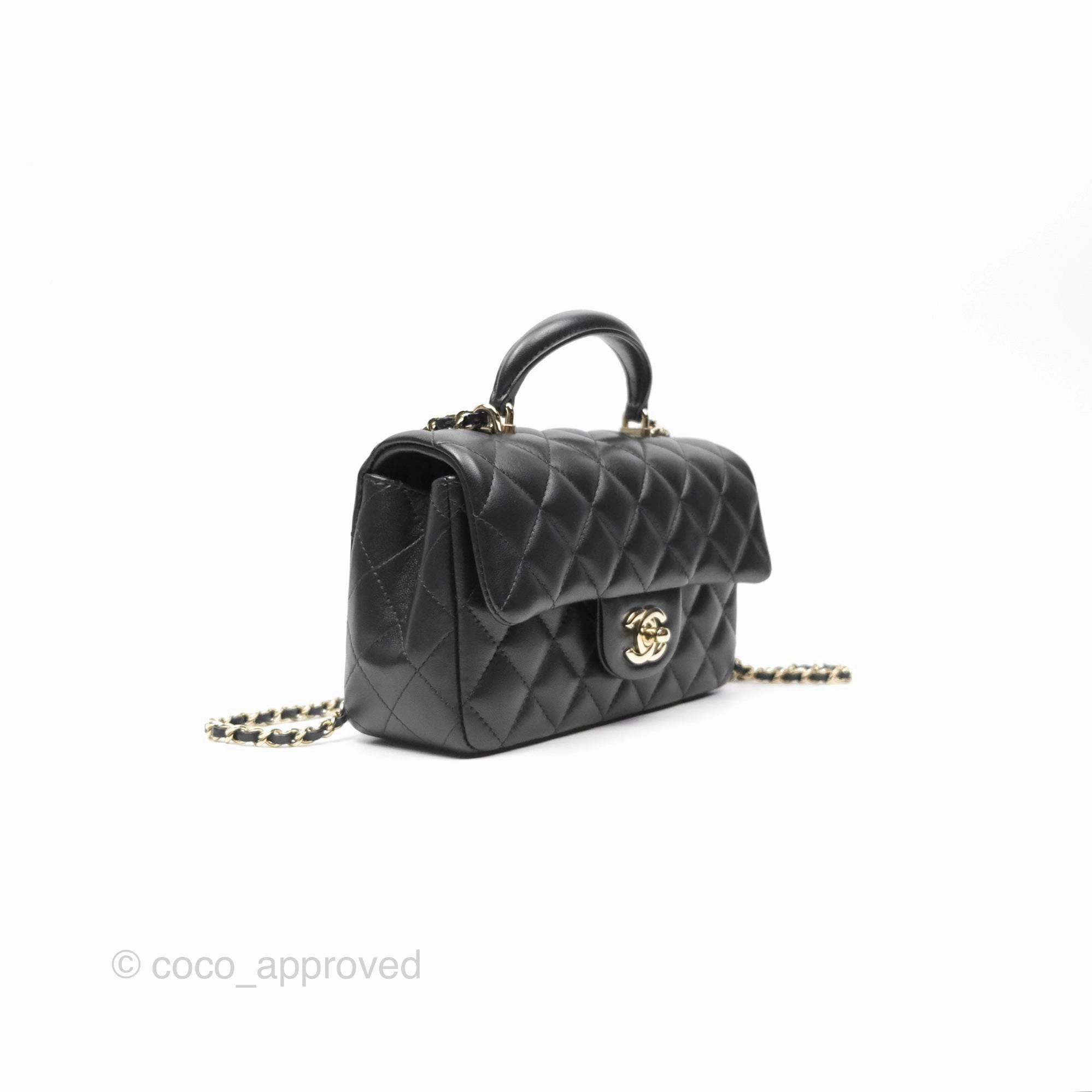 Chanel Top Handle Mini Rectangular Flap Bag Black Lambskin Gold Hardware