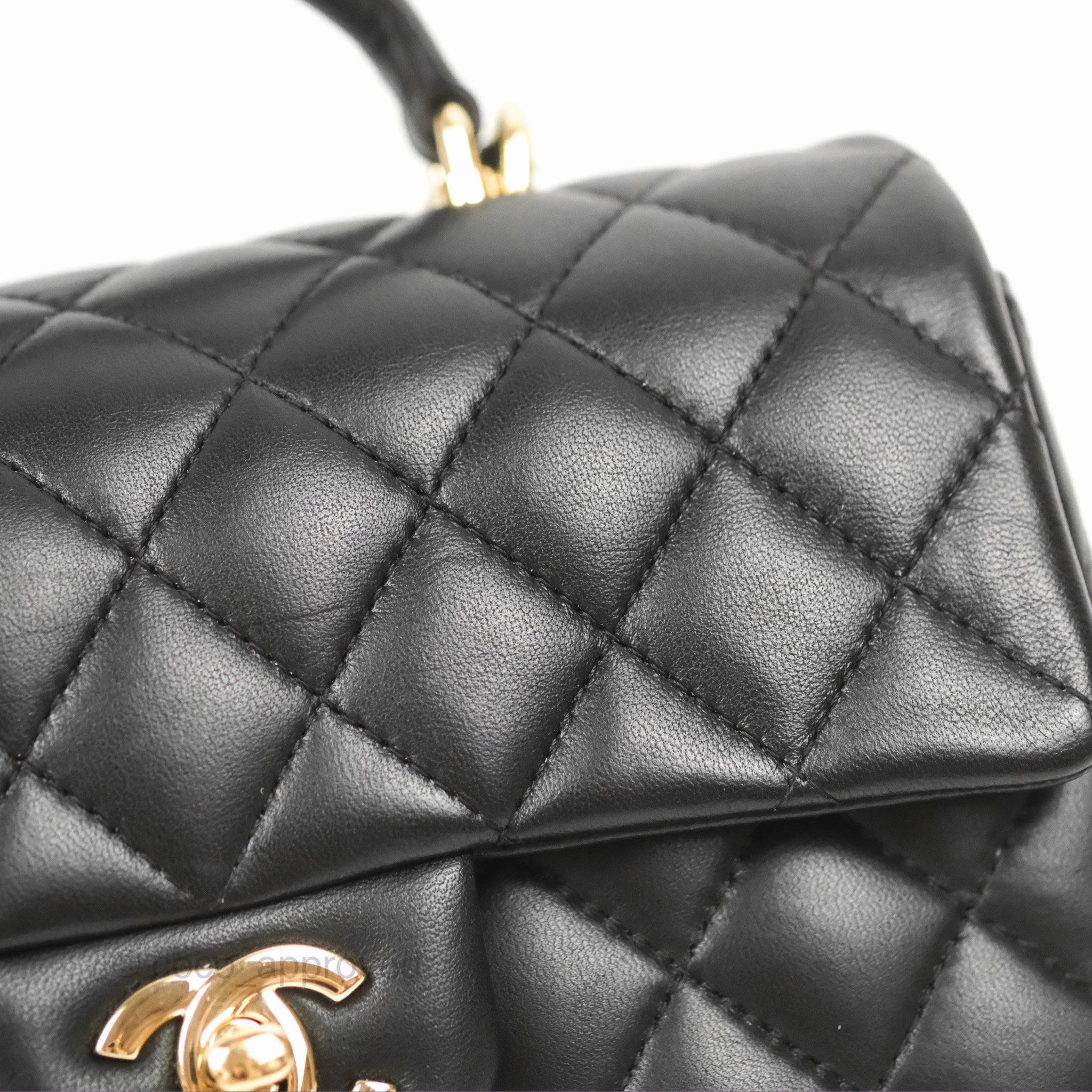 Chanel Top Handle Mini Rectangular Flap Bag Black Lambskin Gold Hardware