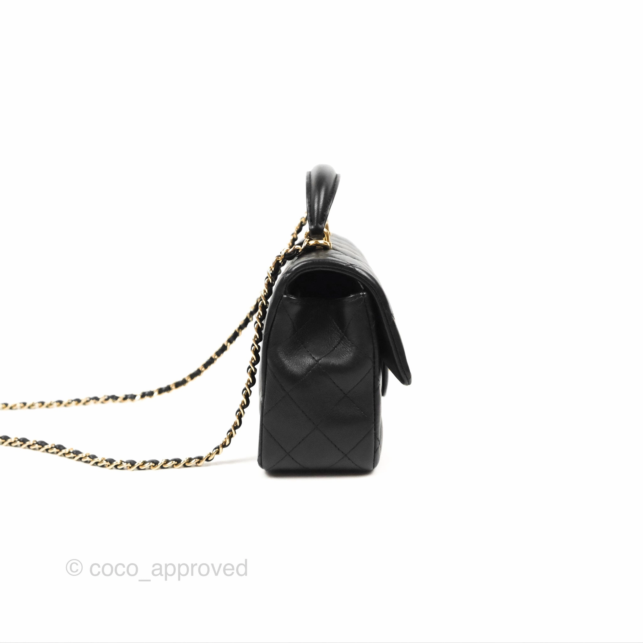 Chanel Top Handle Mini Rectangular Flap Bag Black Lambskin Gold Hardware