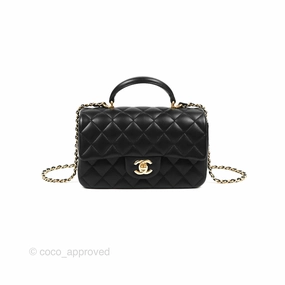 Chanel Top Handle Mini Rectangular Flap Bag Black Lambskin Gold Hardware