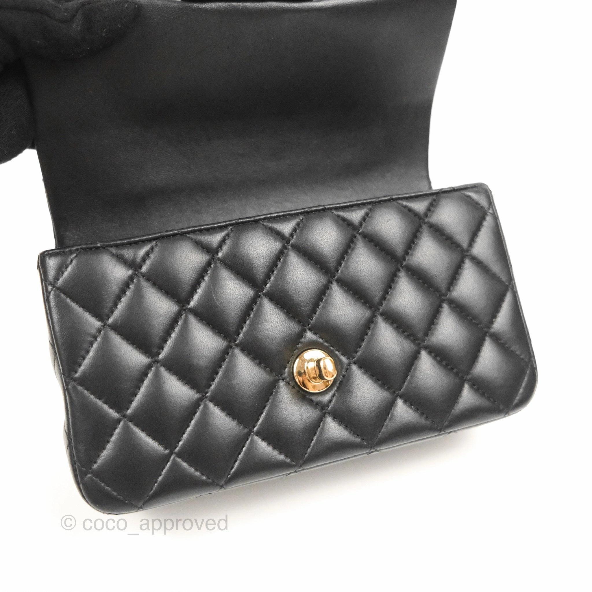 Chanel Top Handle Mini Rectangular Flap Bag Black Lambskin Gold Hardware