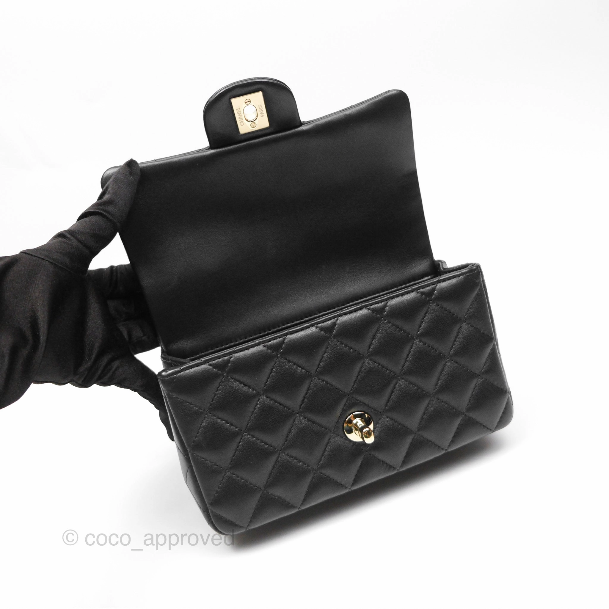 Chanel Top Handle Mini Rectangular Flap Bag Black Lambskin Gold Hardware