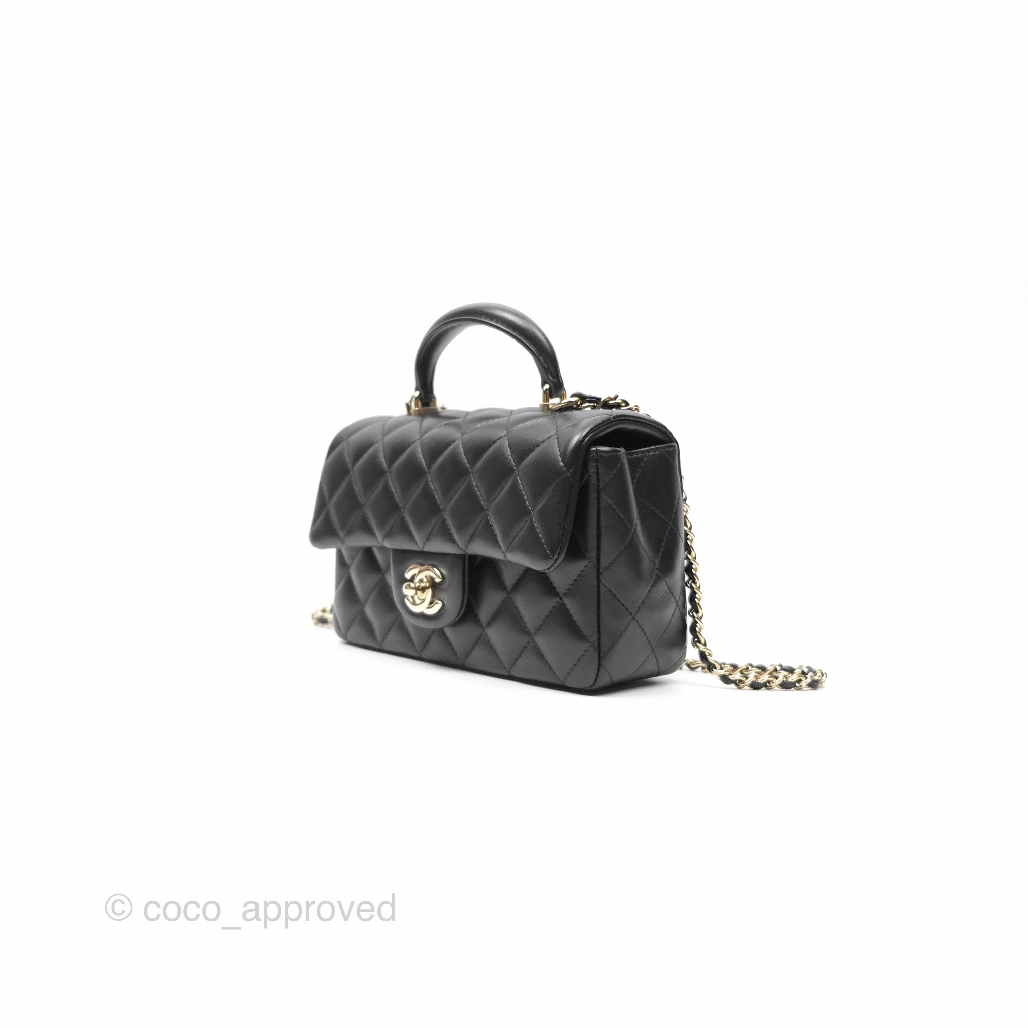 Chanel Top Handle Mini Rectangular Flap Bag Black Lambskin Gold Hardware
