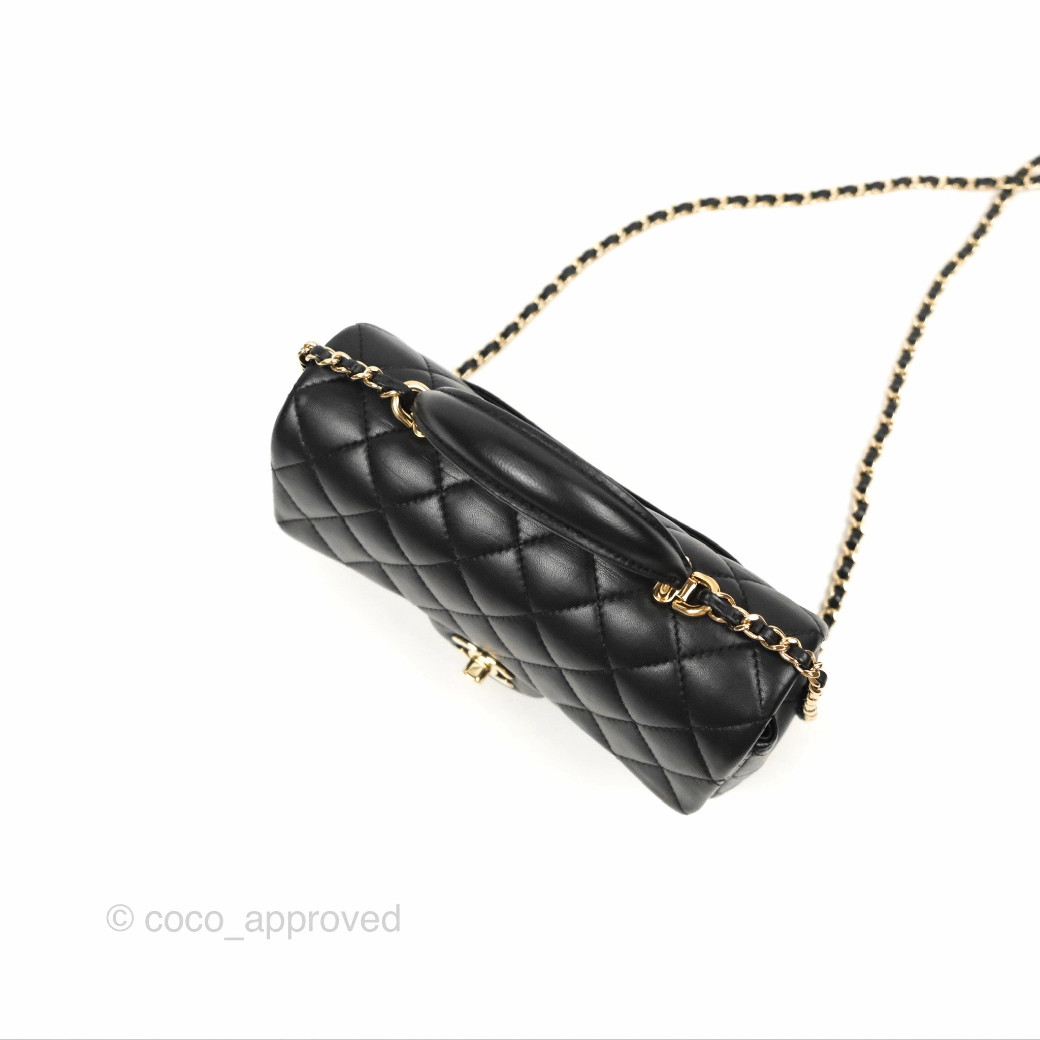 Chanel Top Handle Mini Rectangular Flap Bag Black Lambskin Gold Hardware
