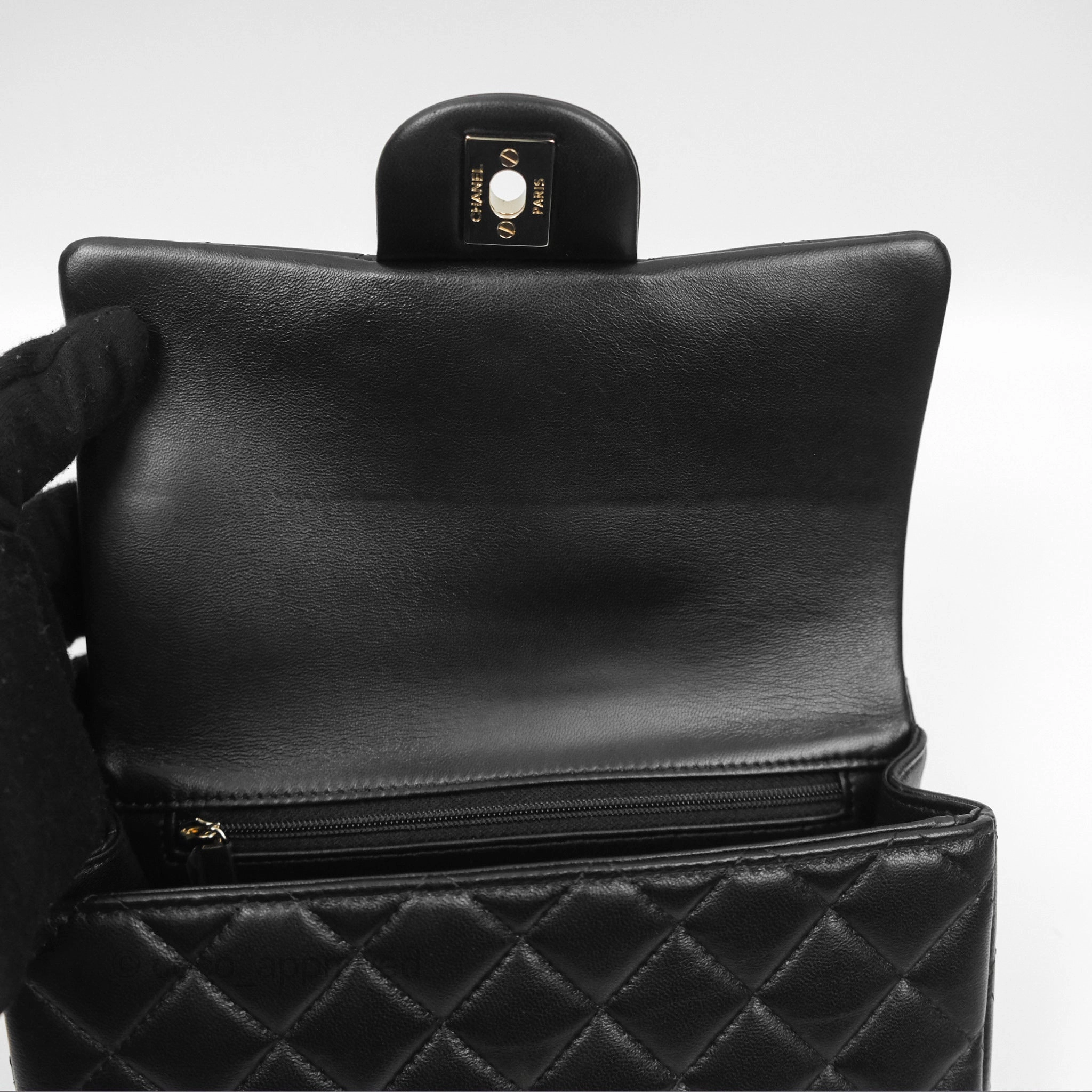 Chanel Top Handle Mini Rectangular Flap Bag Black Lambskin Gold Hardware
