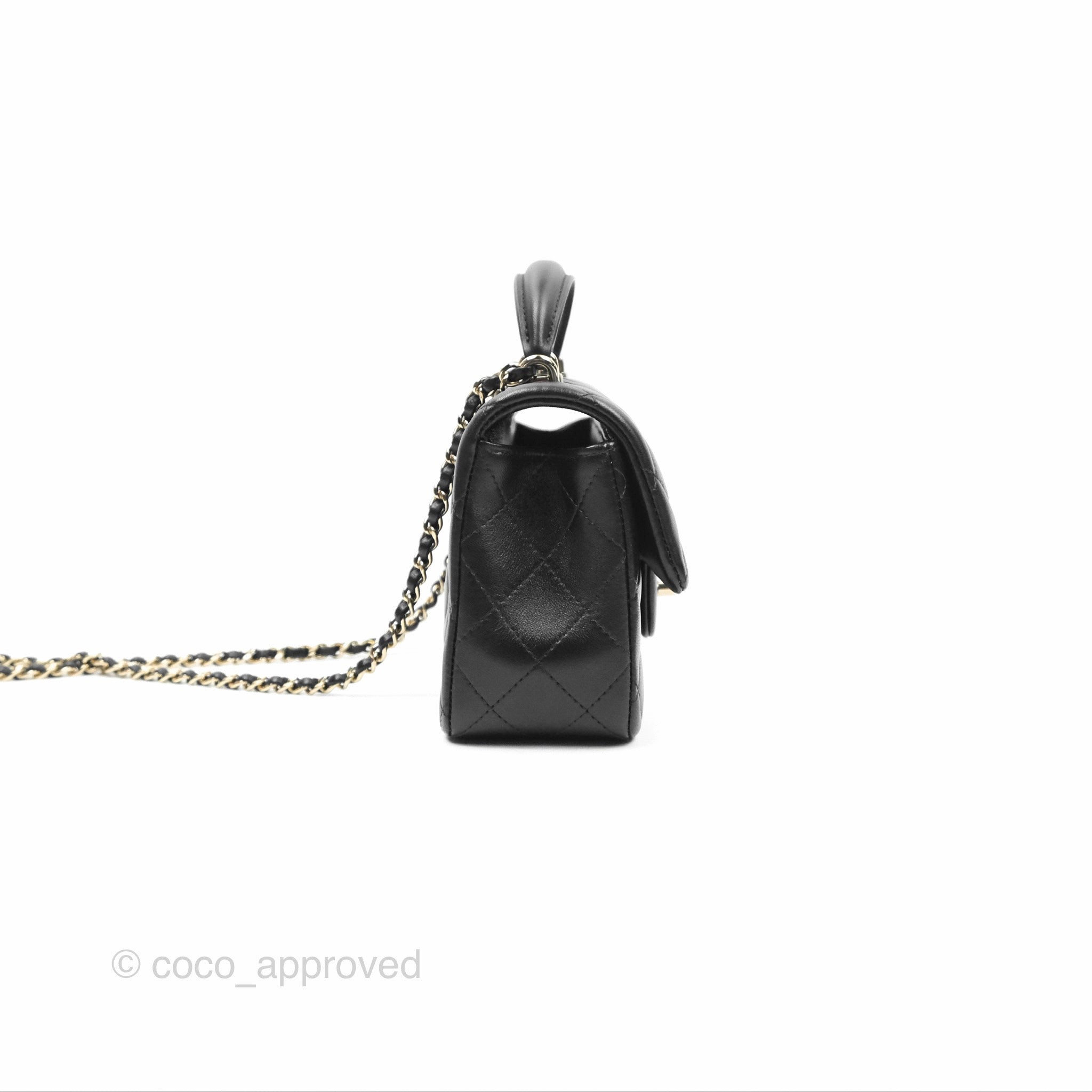 Chanel Top Handle Mini Rectangular Flap Bag Black Lambskin Gold Hardware