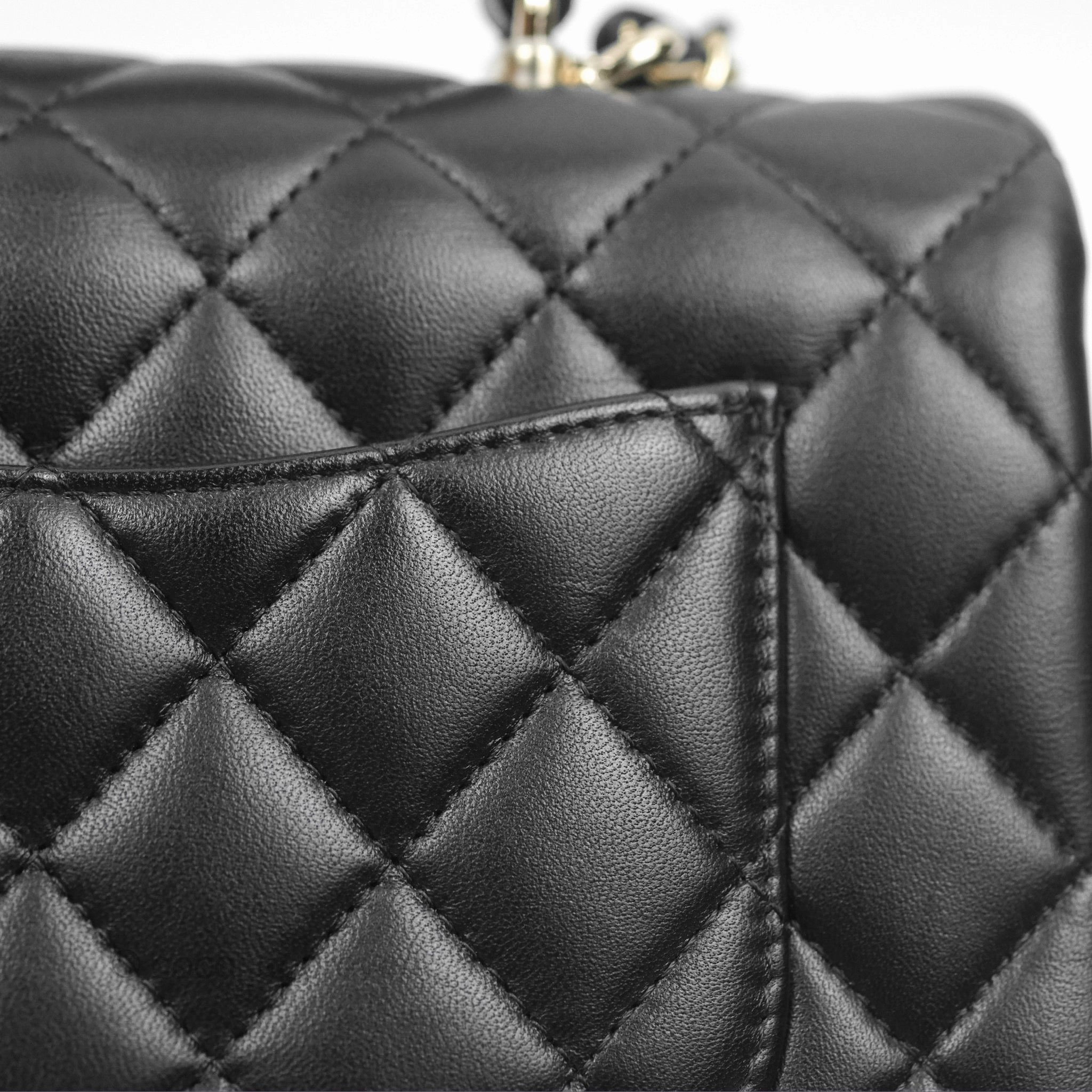 Chanel Top Handle Mini Rectangular Flap Bag Black Lambskin Gold Hardware
