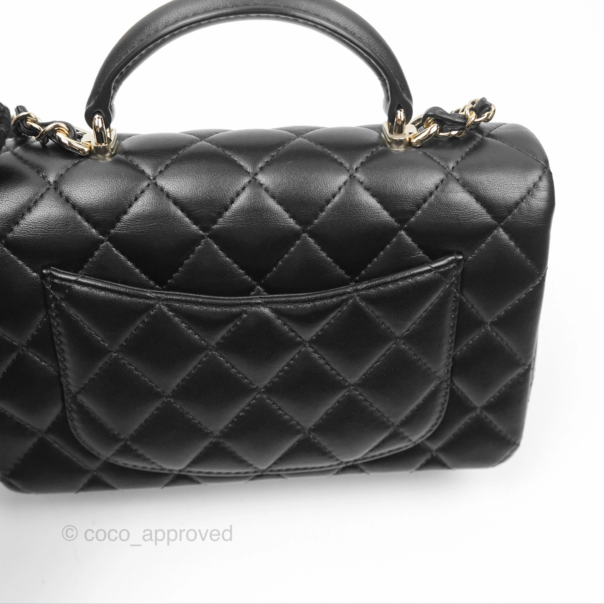 Chanel Top Handle Mini Rectangular Flap Bag Black Lambskin Gold Hardware