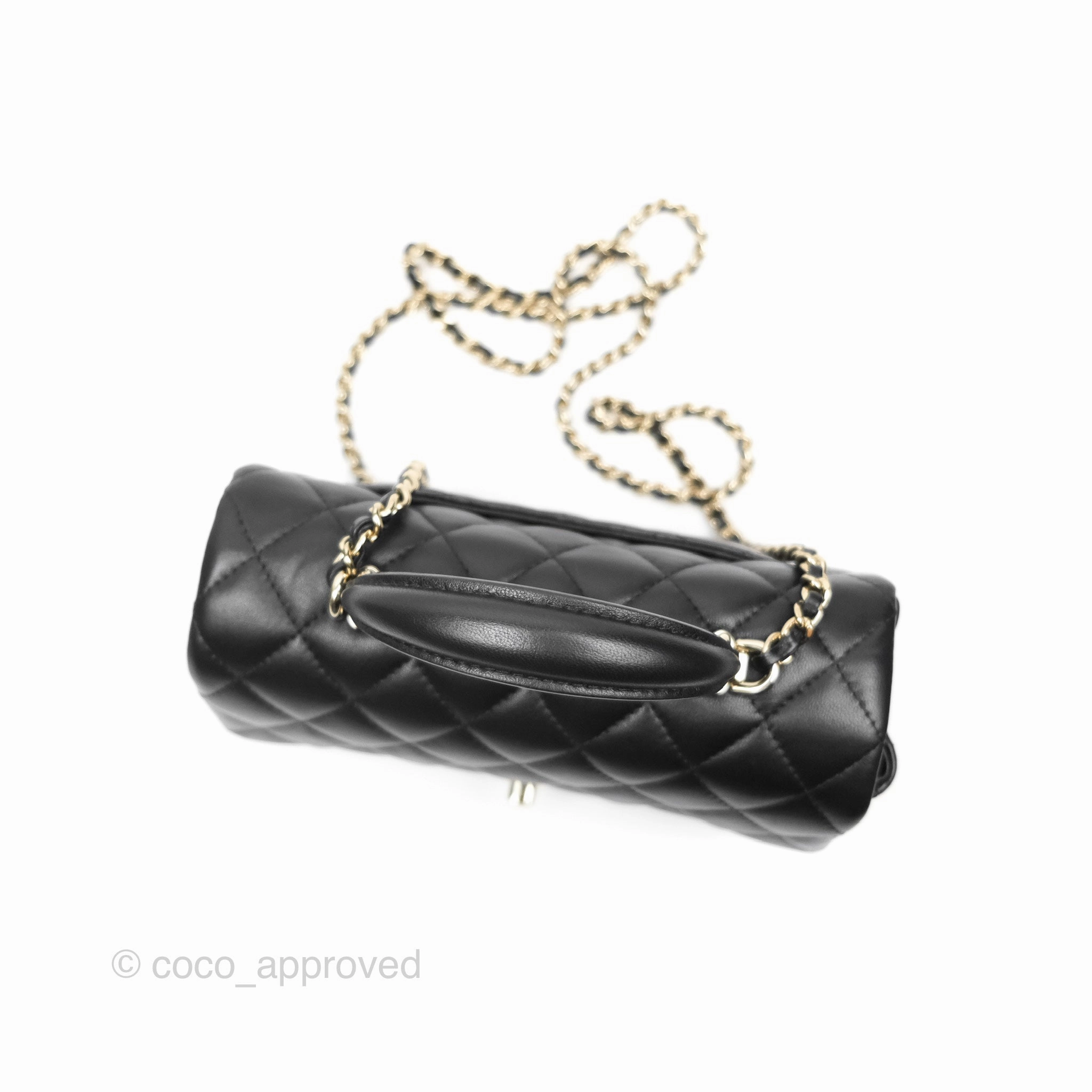 Chanel Top Handle Mini Rectangular Flap Bag Black Lambskin Gold Hardware