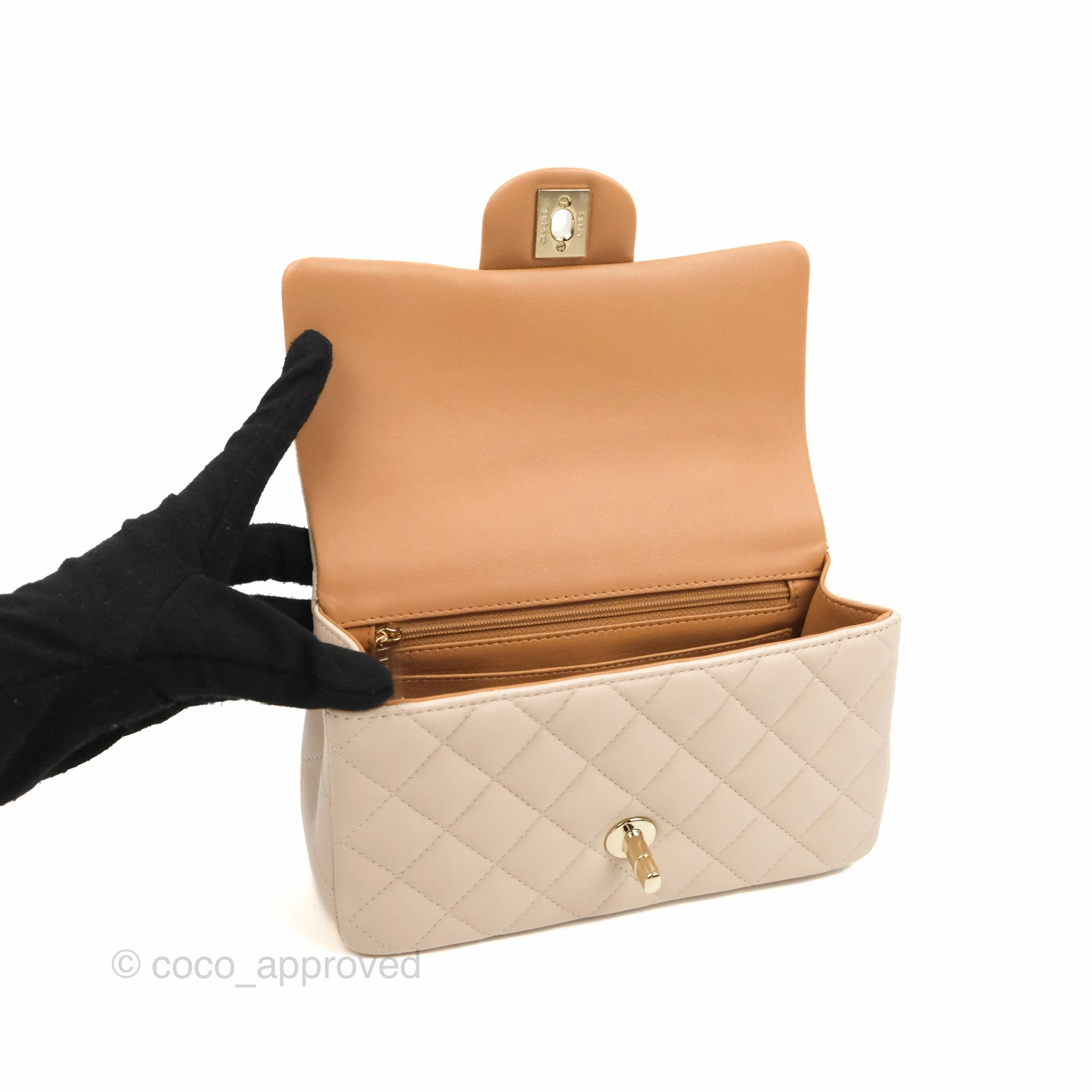 Chanel Top Handle Mini Rectangular Flap Bag Ecru/Beige Lambskin Gold Hardware 23P
