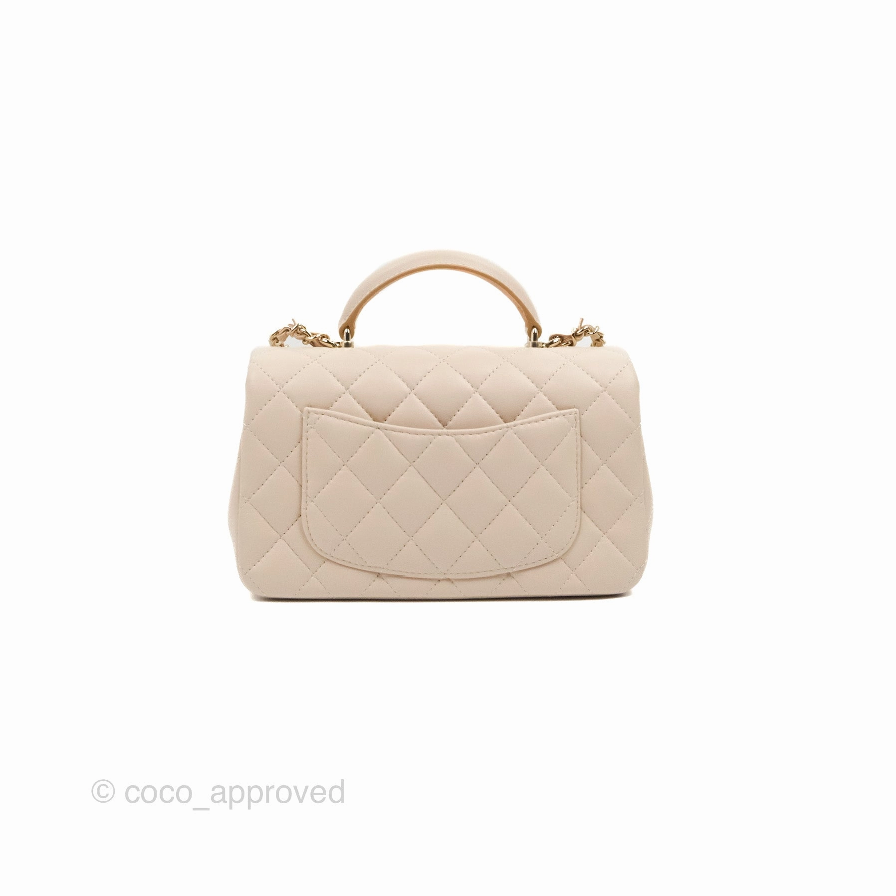 Chanel Top Handle Mini Rectangular Flap Bag Ecru/Beige Lambskin Gold Hardware 23P