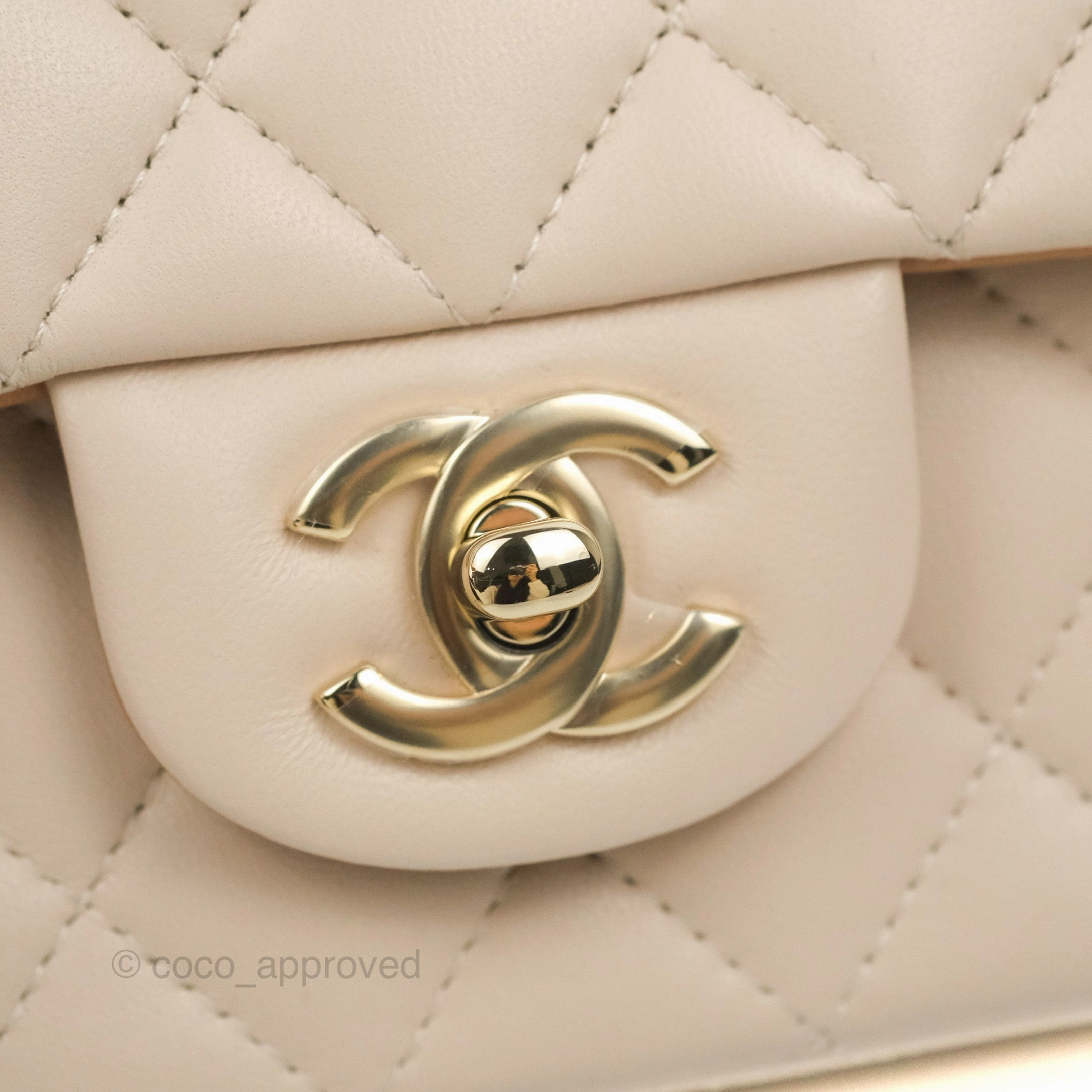Chanel Top Handle Mini Rectangular Flap Bag Ecru/Beige Lambskin Gold Hardware 23P