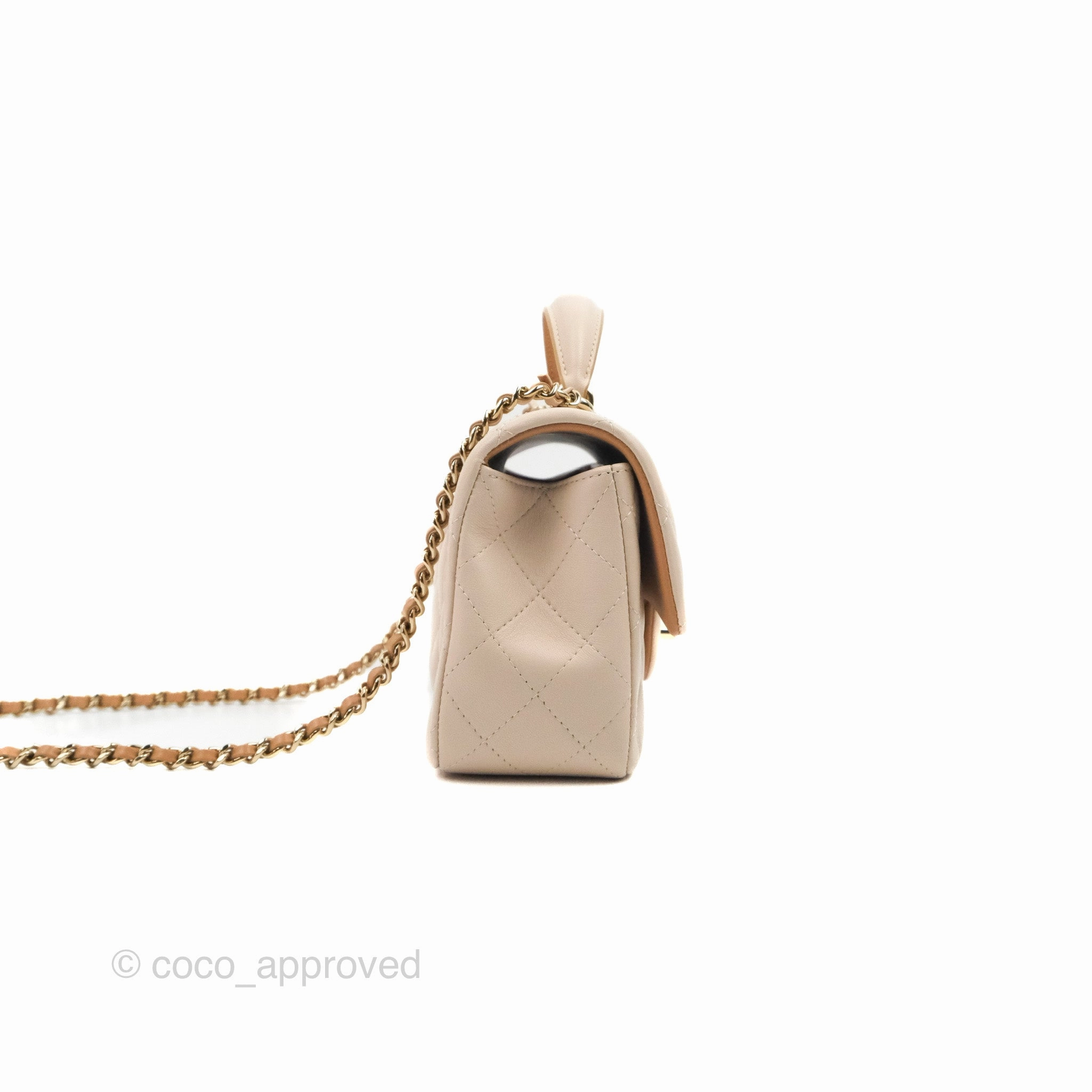 Chanel Top Handle Mini Rectangular Flap Bag Ecru/Beige Lambskin Gold Hardware 23P