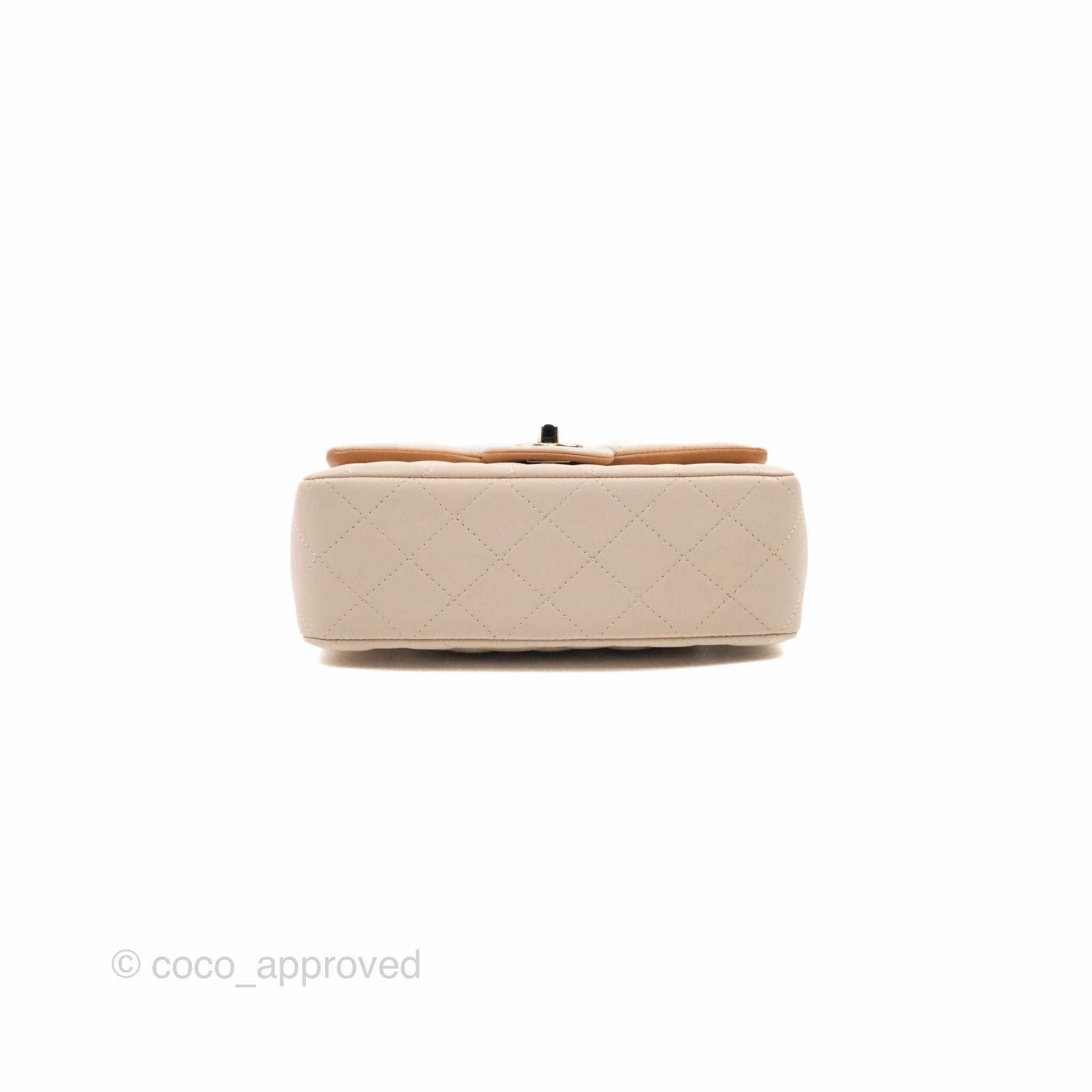 Chanel Top Handle Mini Rectangular Flap Bag Ecru/Beige Lambskin Gold Hardware 23P