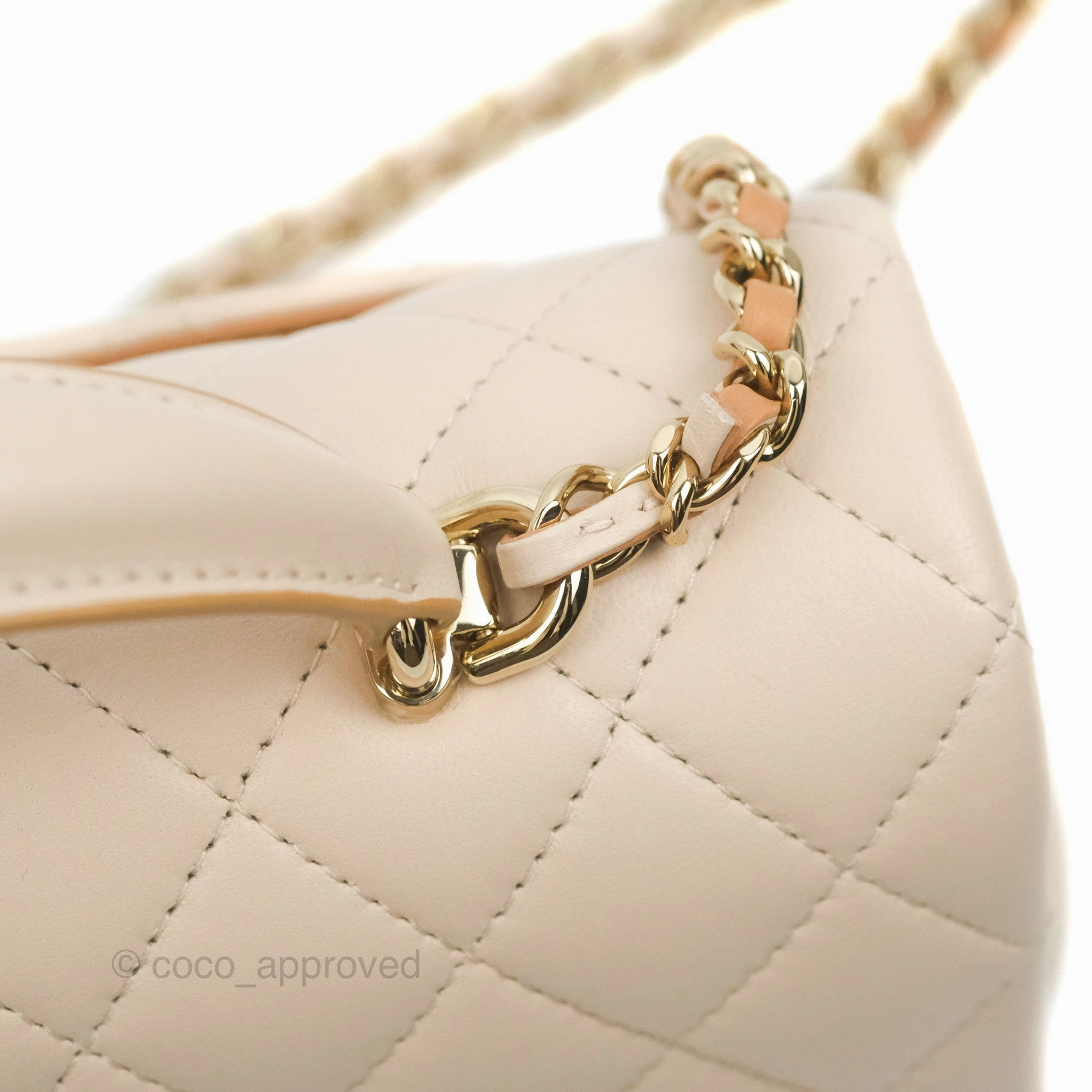 Chanel Top Handle Mini Rectangular Flap Bag Ecru/Beige Lambskin Gold Hardware 23P
