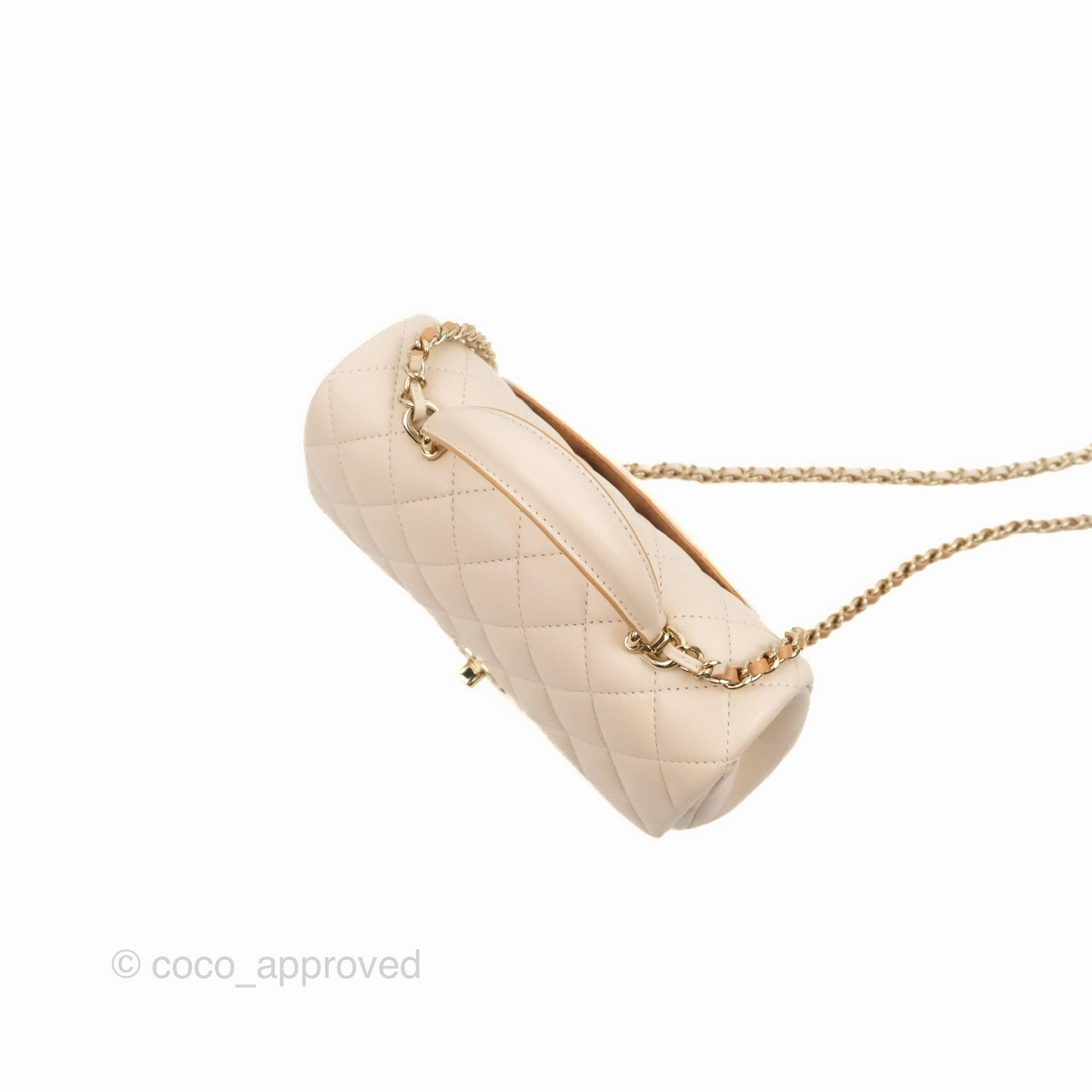 Chanel Top Handle Mini Rectangular Flap Bag Ecru/Beige Lambskin Gold Hardware 23P