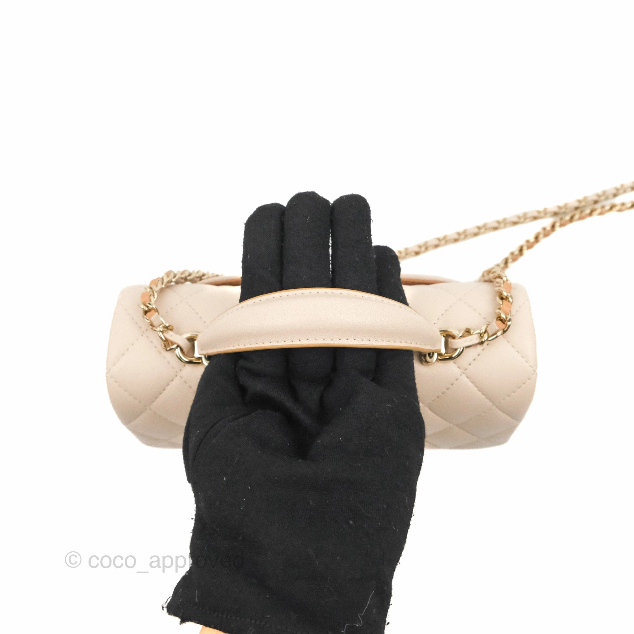 Chanel Top Handle Mini Rectangular Flap Bag Ecru/Beige Lambskin Gold Hardware 23P