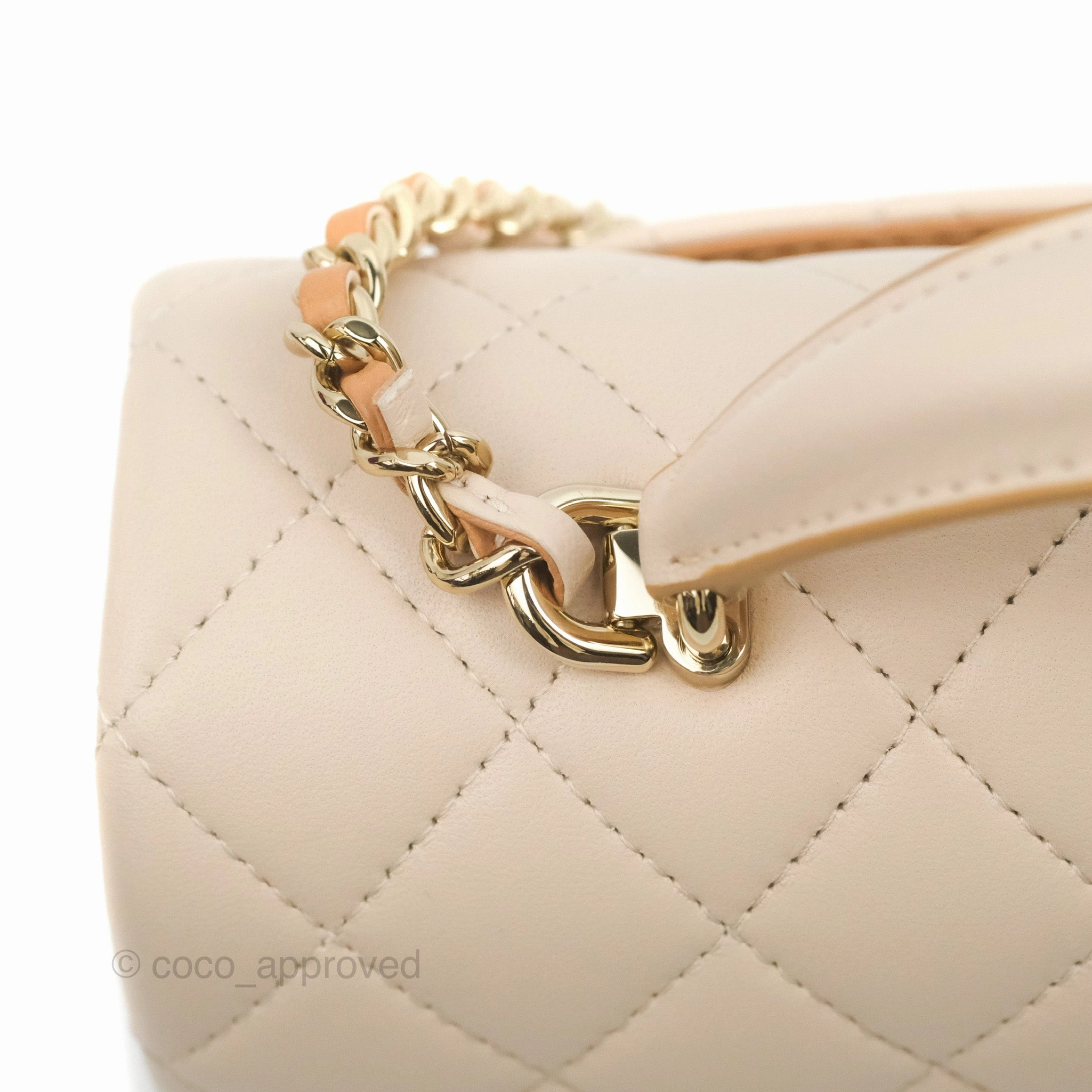 Chanel Top Handle Mini Rectangular Flap Bag Ecru/Beige Lambskin Gold Hardware 23P
