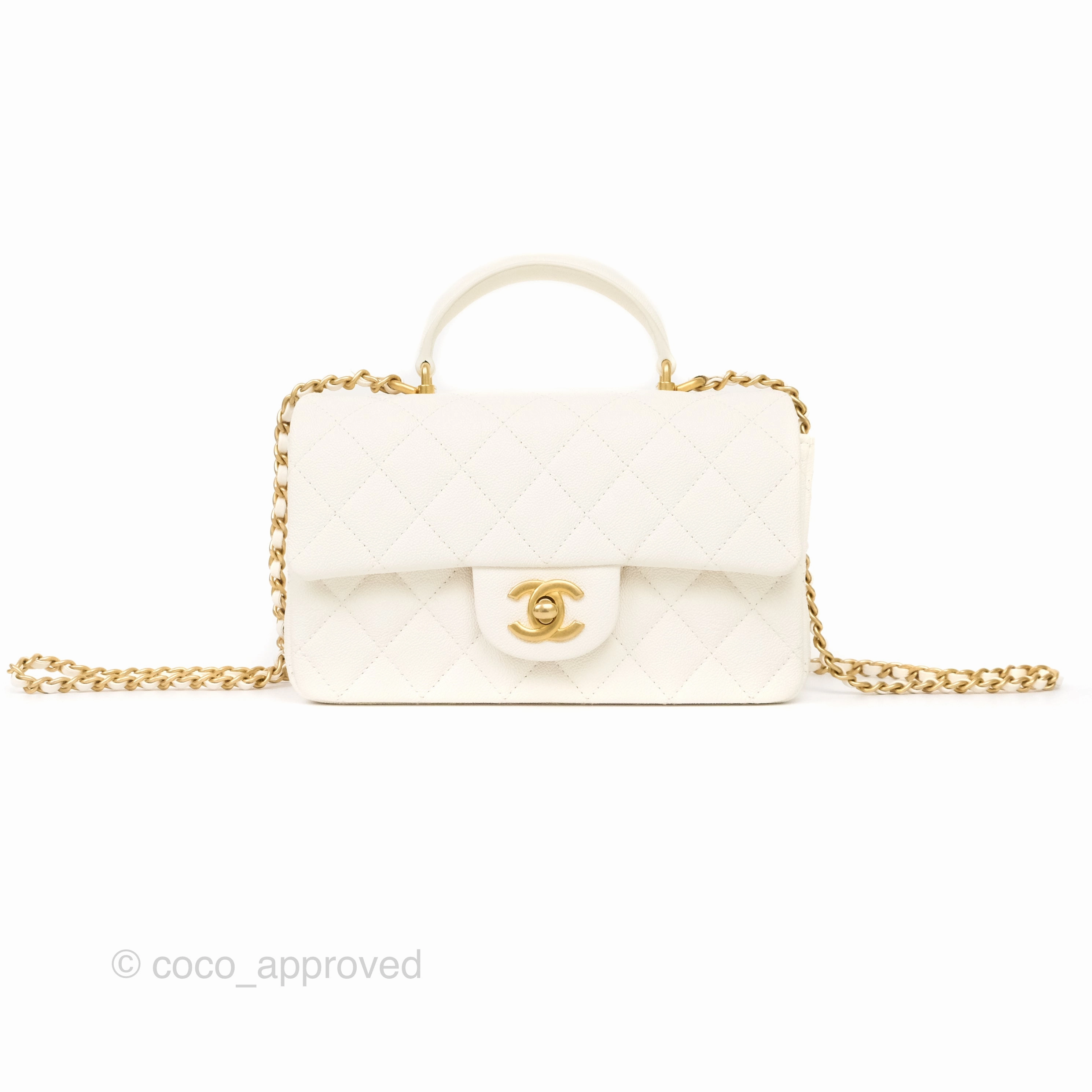 Chanel Top Handle Mini Rectangular Flap Bag Ivory Caviar Gold Hardware