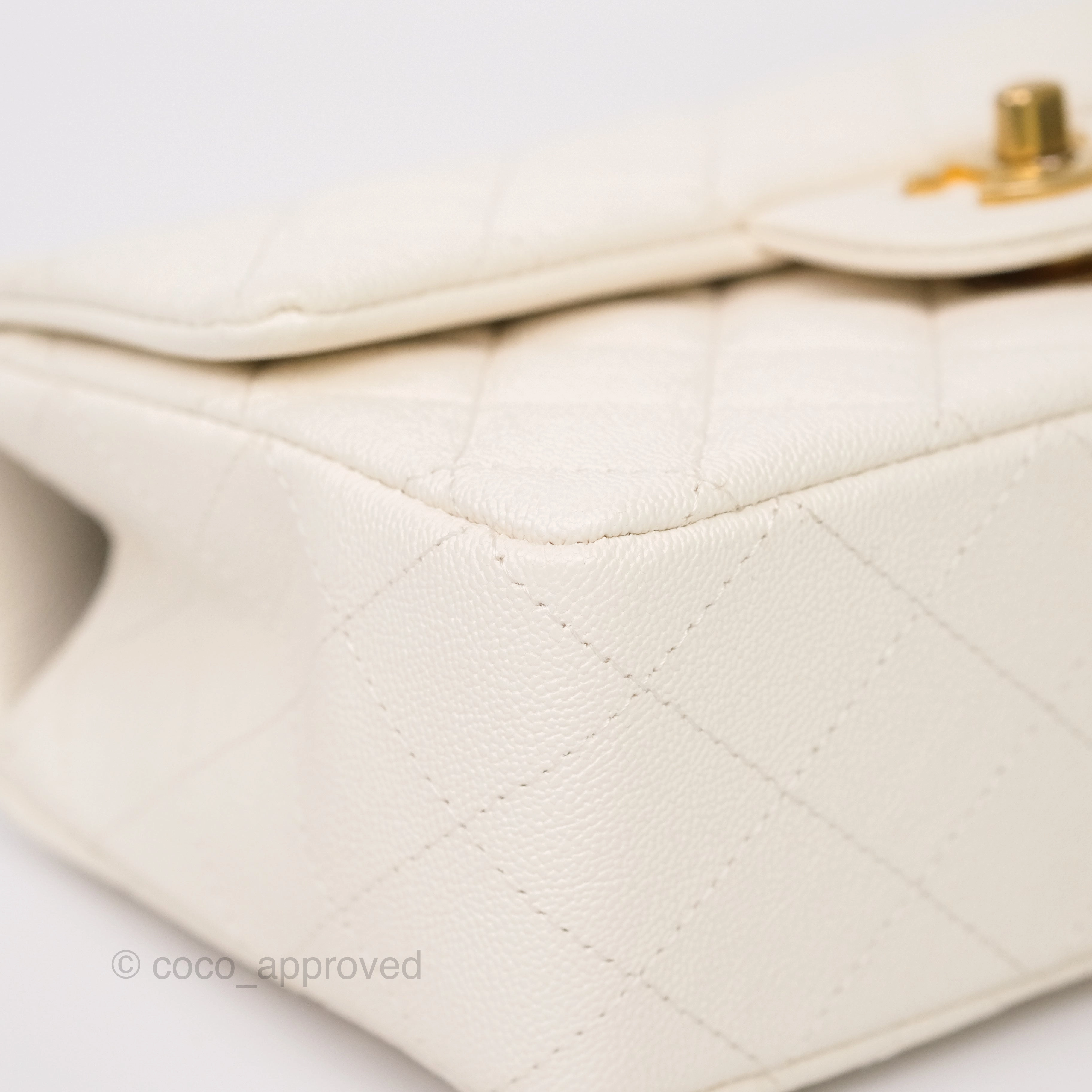 Chanel Top Handle Mini Rectangular Flap Bag Ivory Caviar Gold Hardware