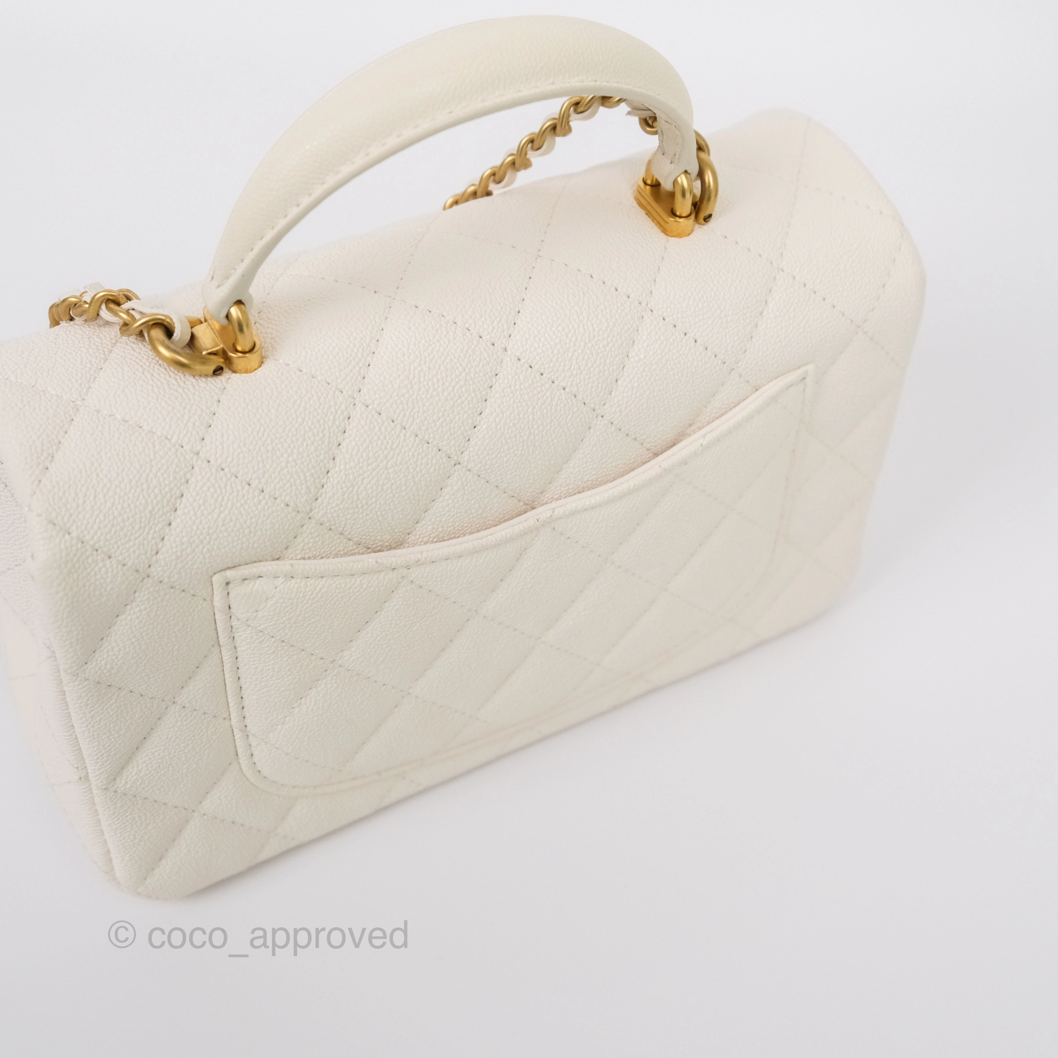 Chanel Top Handle Mini Rectangular Flap Bag Ivory Caviar Gold Hardware